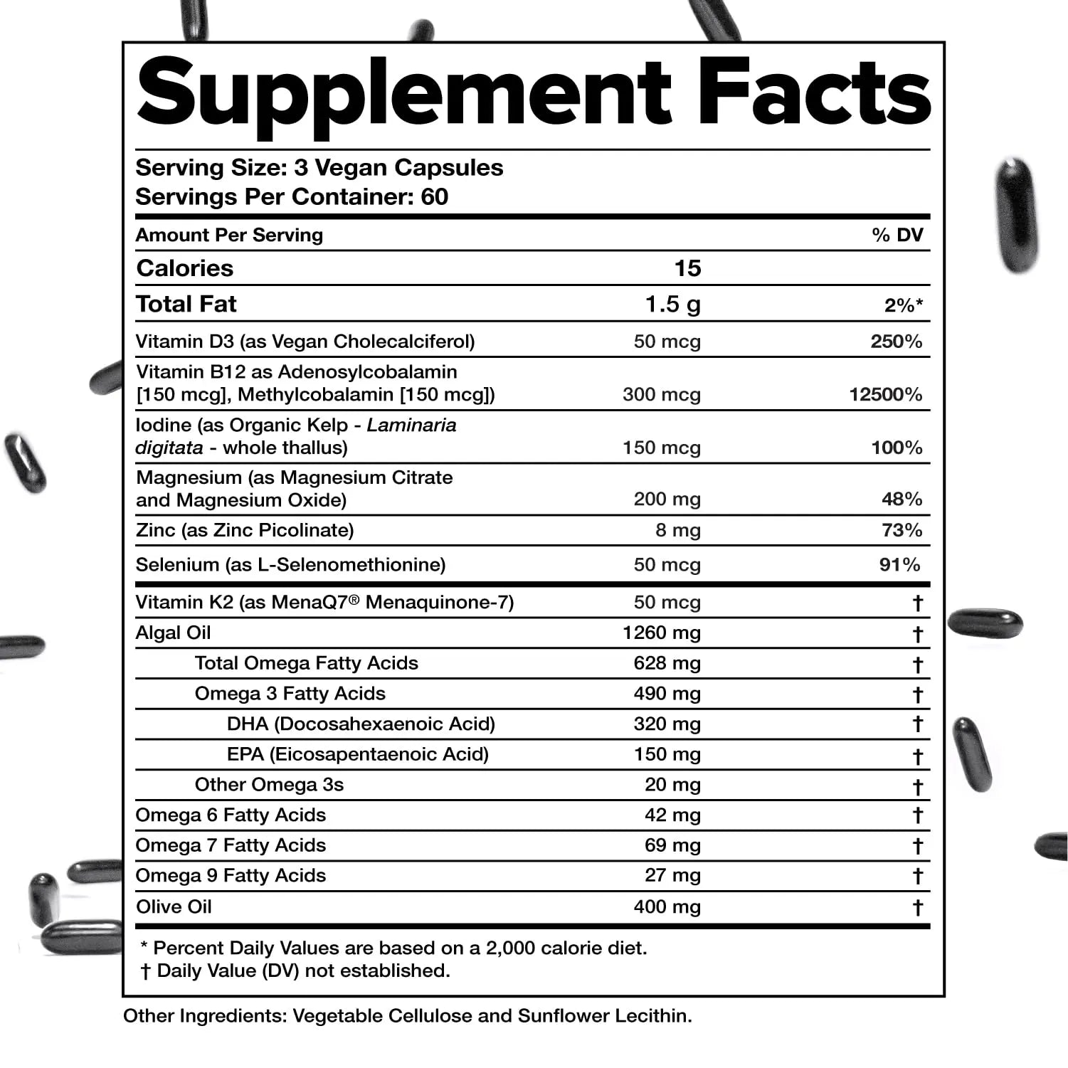 Complement Essential Vegan Multivitamin for Men & Women (60 Servings, 180 Capsules) with Omega-3 DHA & EPA, B12, Vitamin D3 & K2 ComplementAu supplements