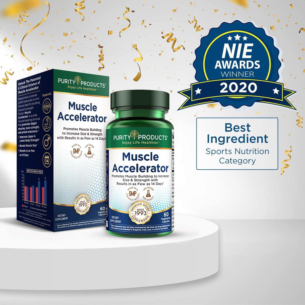 Purity Products Muscle Accelerator 650 mg Patented & Clinically Tested Muscle Accelerator Blend of Ayurvedic Herbal Extracts Promotes Strength, Endurance + Muscle Growth - 60 Veg Caps Purity ProductsAu supplements