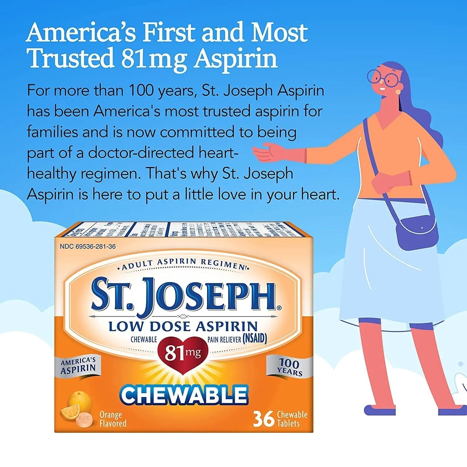 St. Joseph St. Joseph Aspirin Chewable Orange, Orange 36 tabs 81 mg(Pack of 3) St. JosephAu supplements