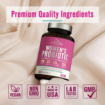 NordVida Women's Probiotic, 120 Billion & 32 Strains, Shelf Stable Probiotic for Gut NordvidaUS supplements