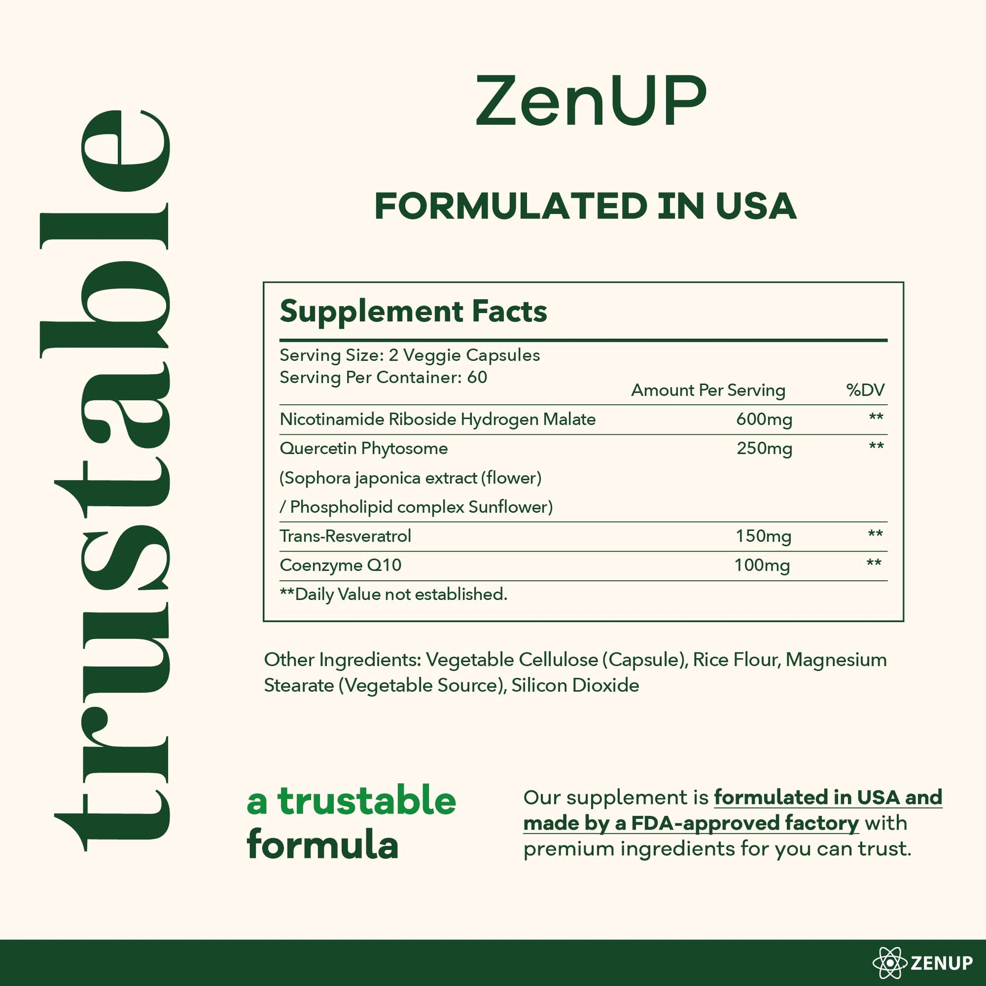 ZenUP NAD+ Supplement | 1100mg Liposomal Nicotinamide Riboside with Resveratrol & Quercetin | Anti-Aging, Cellular Energy, Mental Focus | 120 Caps ZenUPAu supplements