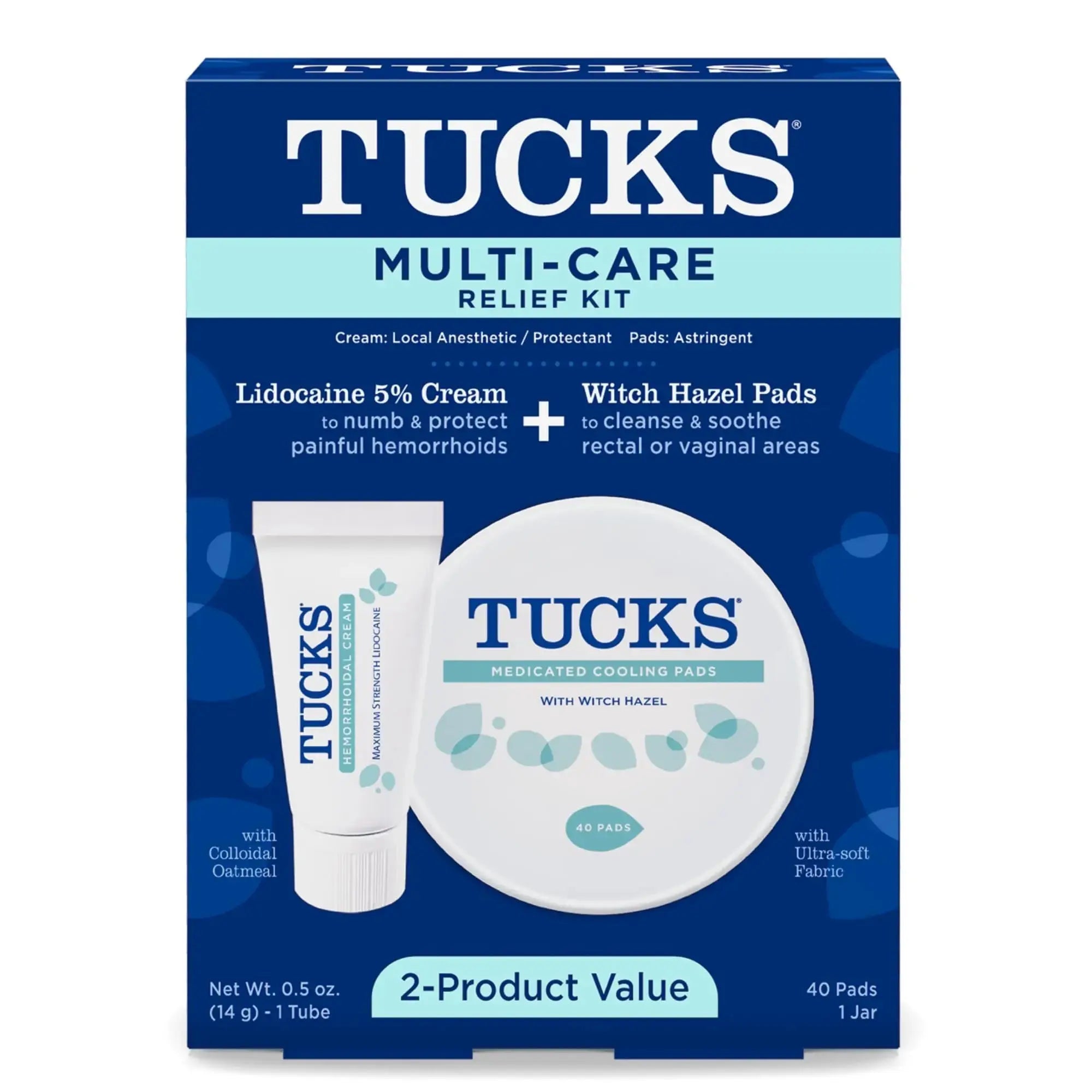 Tucks Multi-Care Relief Kit – 40 Count Witch Hazel Pads & 0.5 oz. Lidocaine Cream - Protects from Irritation, Hemorrhoid Treatment Medicated Pads Used by Hospitals TUCKSAu supplements