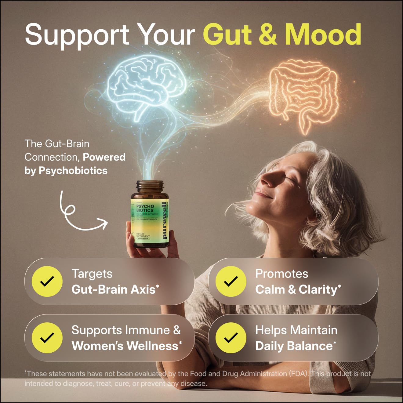 PUREWELL SCIENCES Psychobiotics – Advanced 3-in-1 Probiotic Prebiotic Postbiotic Supplement for Gut and Mood Support - 60 Vegan Probiotic Capsules – 50 Billion CFU – 1-Month Supply PUREWELL SCIENCESAu supplements