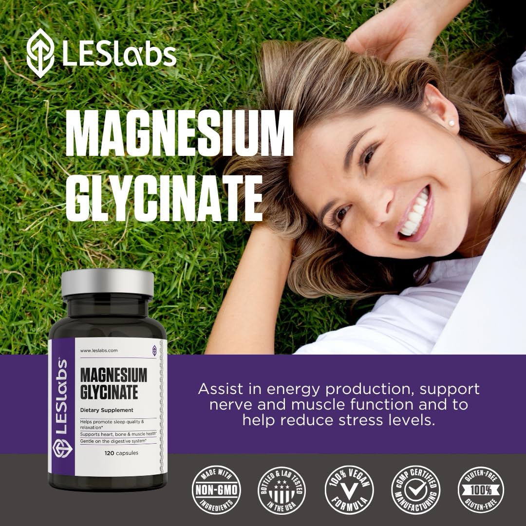 LES Labs Magnesium Glycinate – Supports Restful Sleep, Heart Health, Stress Relief, Metabolism, Nerve & Muscle Function, Gentle on The Digestive System – Non-GMO Supplement – 120 Capsules LES LabsAu supplements
