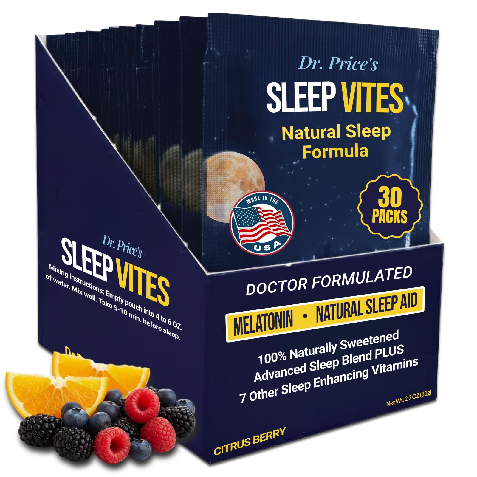 Dr. Price’s Natural Sleep Aid Powder – Berry-Citrus, 30 Packs | Sleep Powder Drink Mix with Magnesium, Microdose Melatonin & Tryptophan | Sleep Support for Adults | Doctor-Formulated, Made in USA Dr. Price's VitaminsAu supplements
