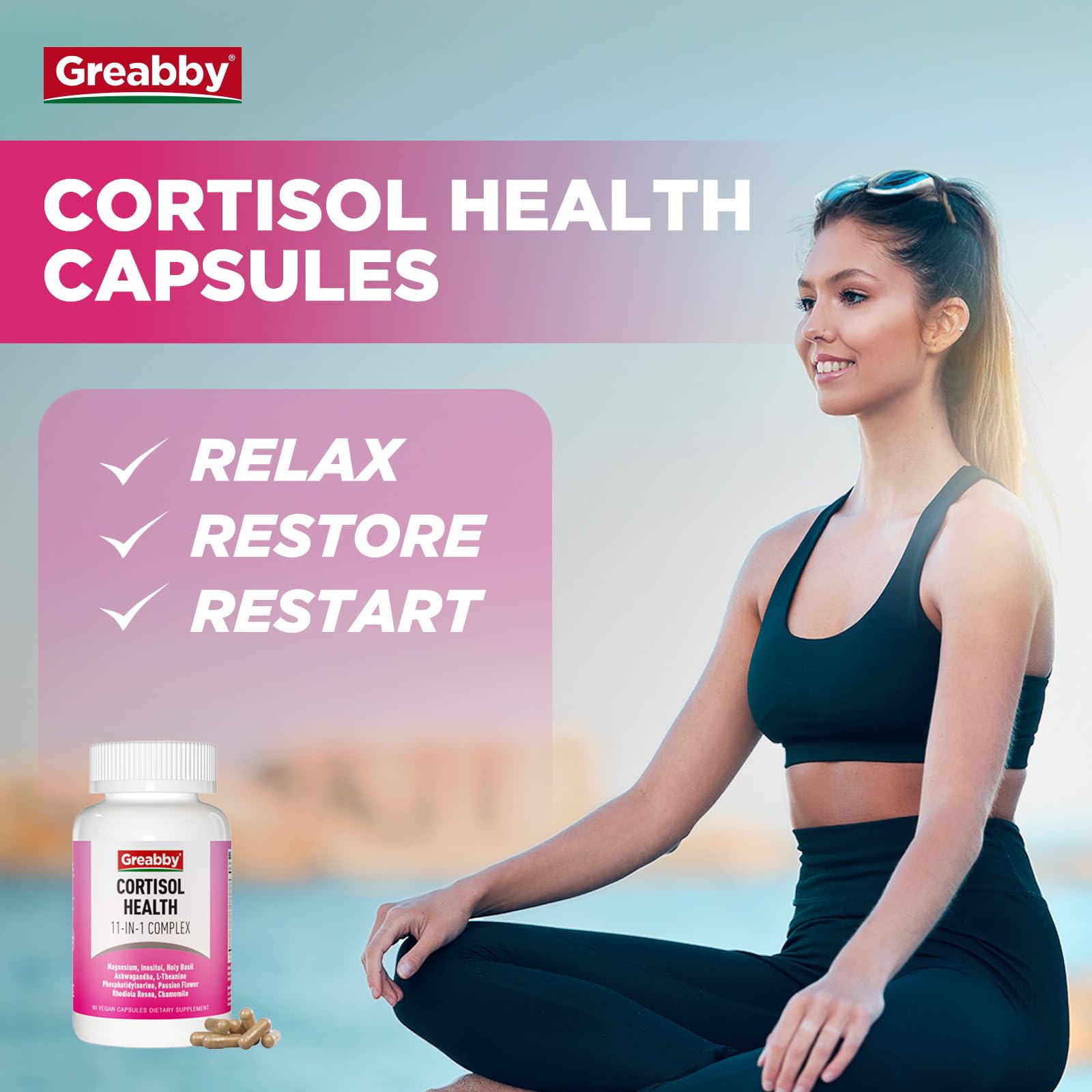 GREABBY Cortisol Supplements for Women, 11-in-1 Formula with Ashwagandha, L-Theanine, Phosphatidylserine and More, Lower Cortisol Health Support, 90 Vegan Capsules GREABBYAu supplements