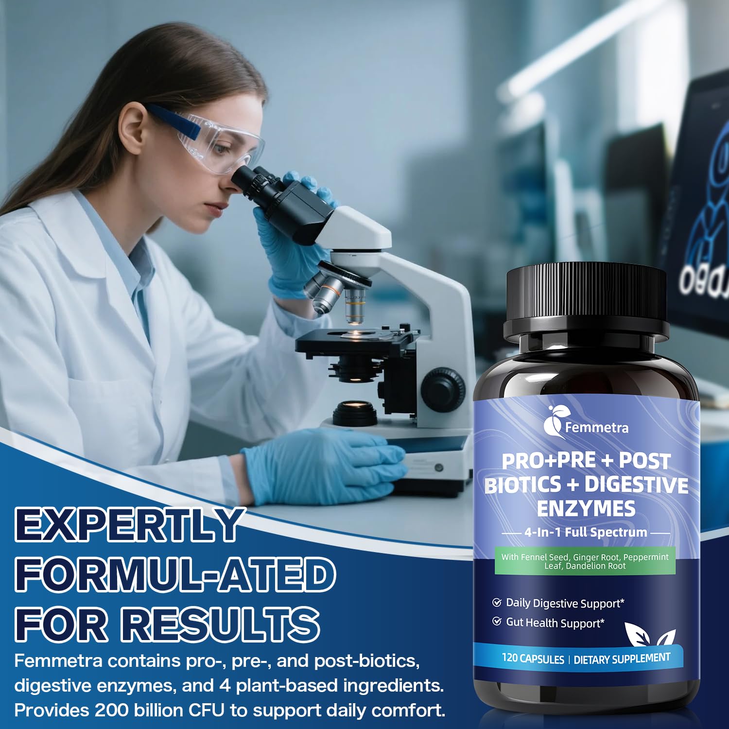 Digestive Enzymes Postbiotics Prebiotics Probiotics for Women Men, 200 Billion CFU 36 Probiotic Strains - Complete Gut, Digestive, Regularity, Gas, Bloating & Immune Support Supplement, Vegan, 60 Days FemmetraAu supplements