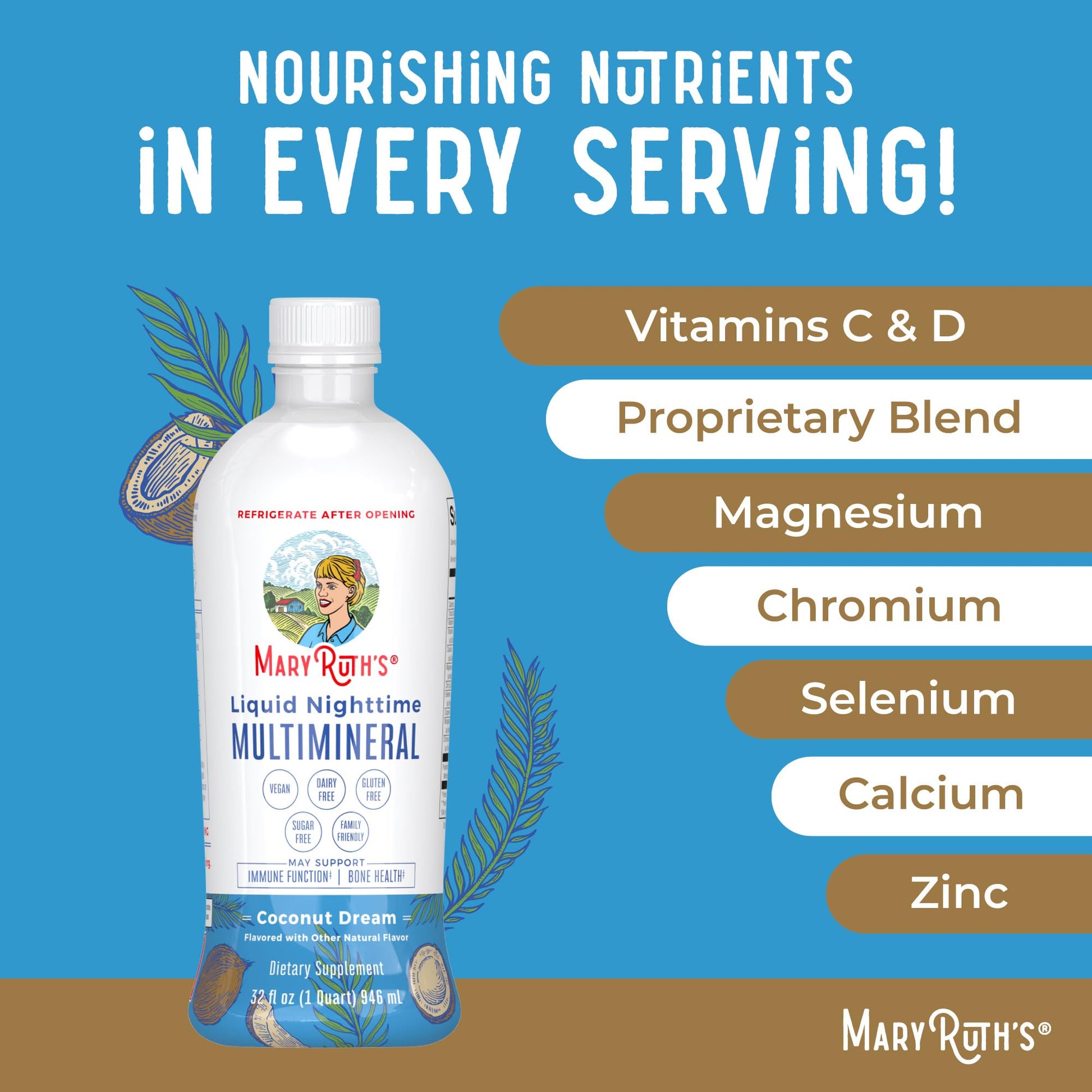 MaryRuth Organics Liquid Nighttime Multimineral | No Melatonin | Bedtime Routine | Magnesium Citrate | Calcium | Zinc | Vitamin D3| Available in 4 Flavors - Vegan | Sugar Free | Gluten Free | 32 Oz MARYRUTH'SUS supplements