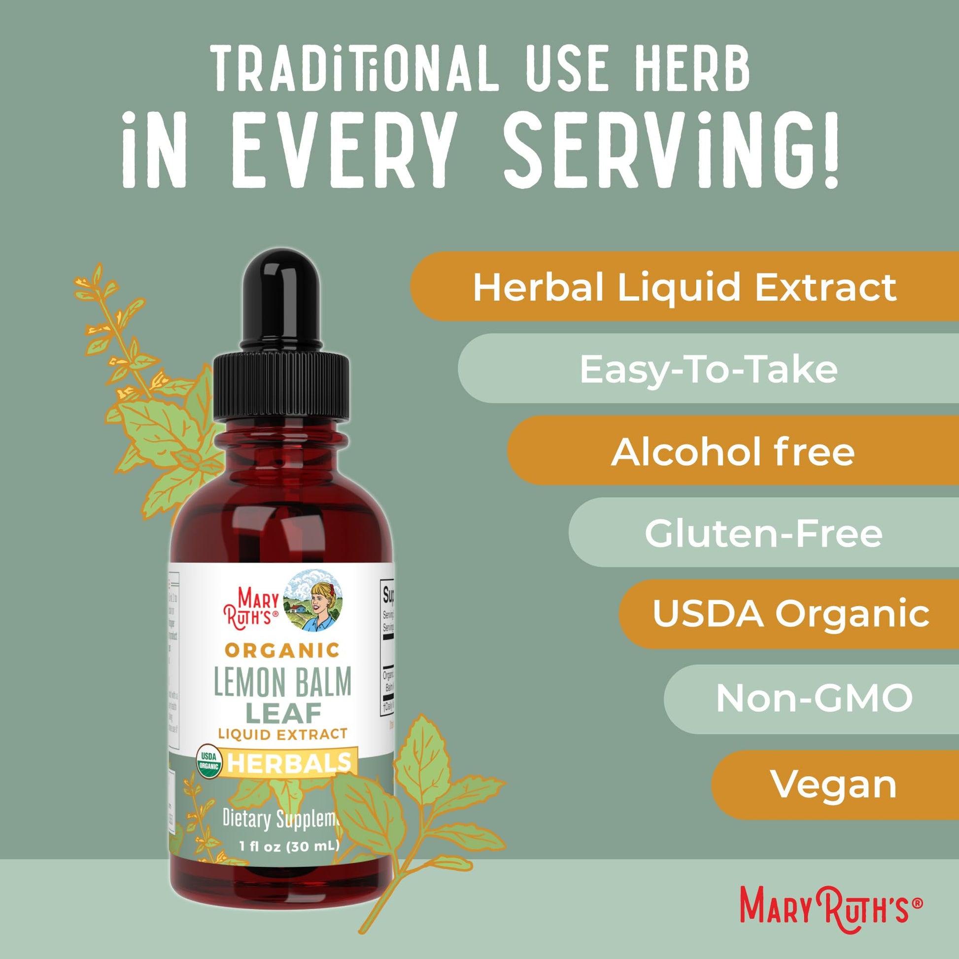 MaryRuth Organics Lemon Balm Leaf Liquid Extract | Mood Support | Relaxation | Calming | Nervine Herbal | Lemon Balm Tincture | USDA Organic | Vegan | Non-GMO | Gluten Free | 1 Fl Oz MARYRUTH'SUS supplements