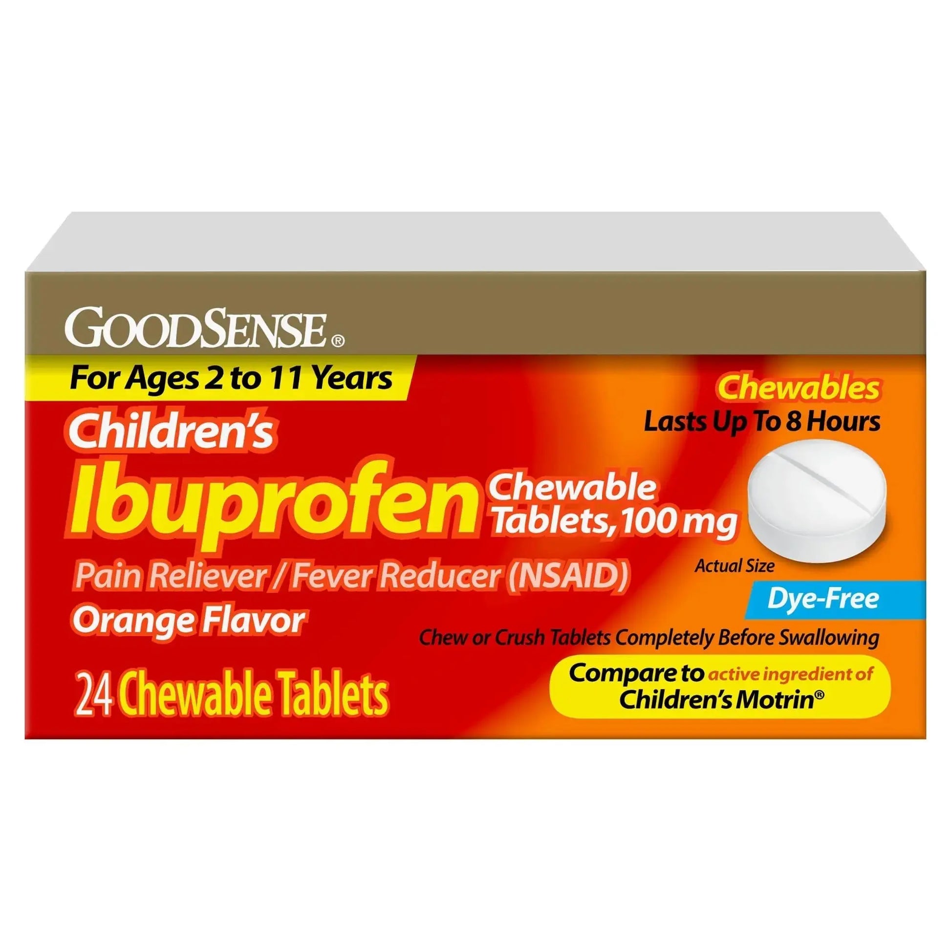 Childrens Ibuprofen Chewable Tablets, 100 mg, Orange Flavor, Pain Reliever and Fever Reducer, 24 Count GoodSenseAu supplements