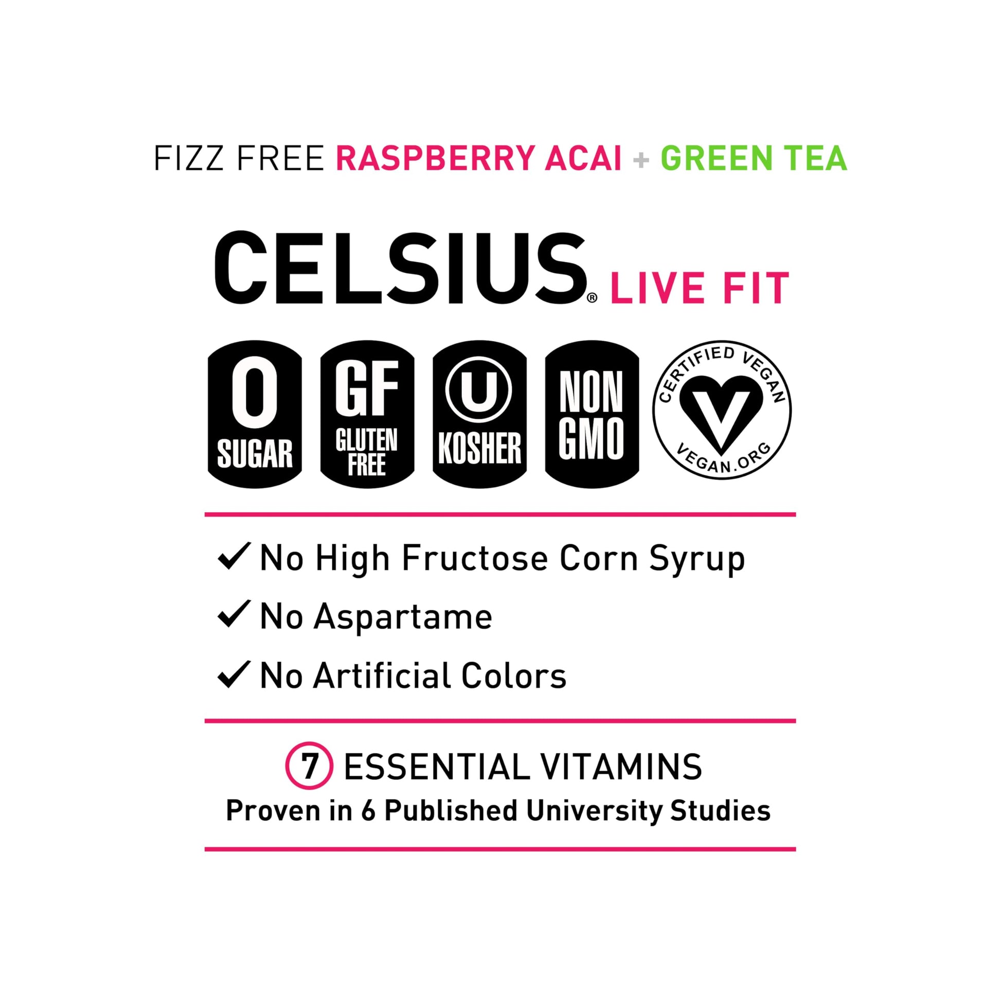 CELSIUS Raspberry Acai Green Tea, Functional Essential Energy Drink 12 Fl Oz (Pack of 12) Packaging may vary CELSIUSUS supplements