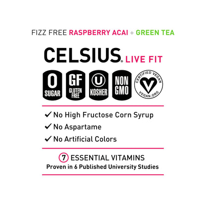 CELSIUS Raspberry Acai Green Tea, Functional Essential Energy Drink 12 Fl Oz (Pack of 12) Packaging may vary CELSIUSUS supplements