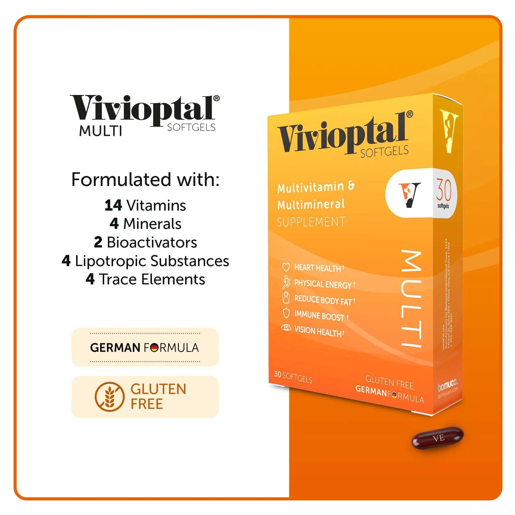 Vivioptal Multi 30 Softgels, Multivitamin & Multimineral, Gluten Free, German Formula Vivioptal VitaminsAu supplements