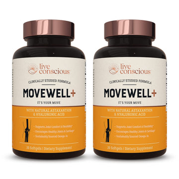 Live Conscious Joint Health Supplement - MoveWell Plus Antarctic Krill Oil, Natural Astaxanthin and Hyaluronic Acid | Outperforms Glucosamine (2 Pack) Live ConsciousAu supplements