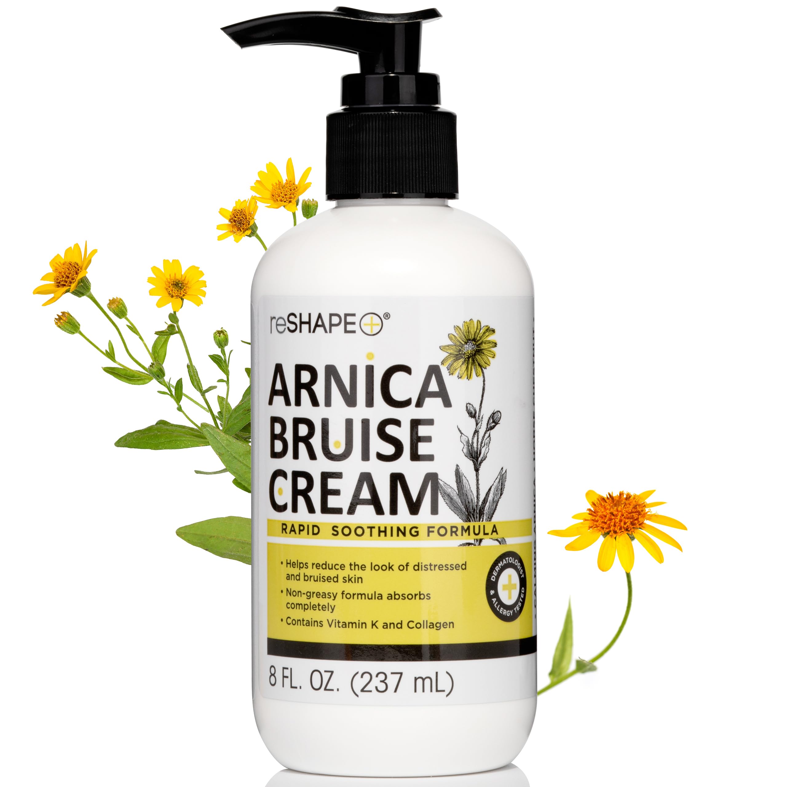 Reshape+ Arnica Bruise Relief Topical Cream For Bruising, Swelling, & Discoloration On Skin, Natural Skin Care Homeopathic Arnica Lotion W/Vitamin K, Horse Chestnut, & Collagen, Large 8 Fl Oz Reshape+Au supplements