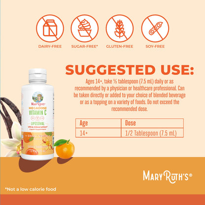 MaryRuth's Megadose Liquid Vitamin C Liposomal | 500 mg Per Serving | Ultra Absorption | Immunity | Antioxidant Support | Collagen Formation | Vegan | Gluten Free | Sugar Free | 7.6 Oz | 30 Servings MARYRUTH'SUS supplements