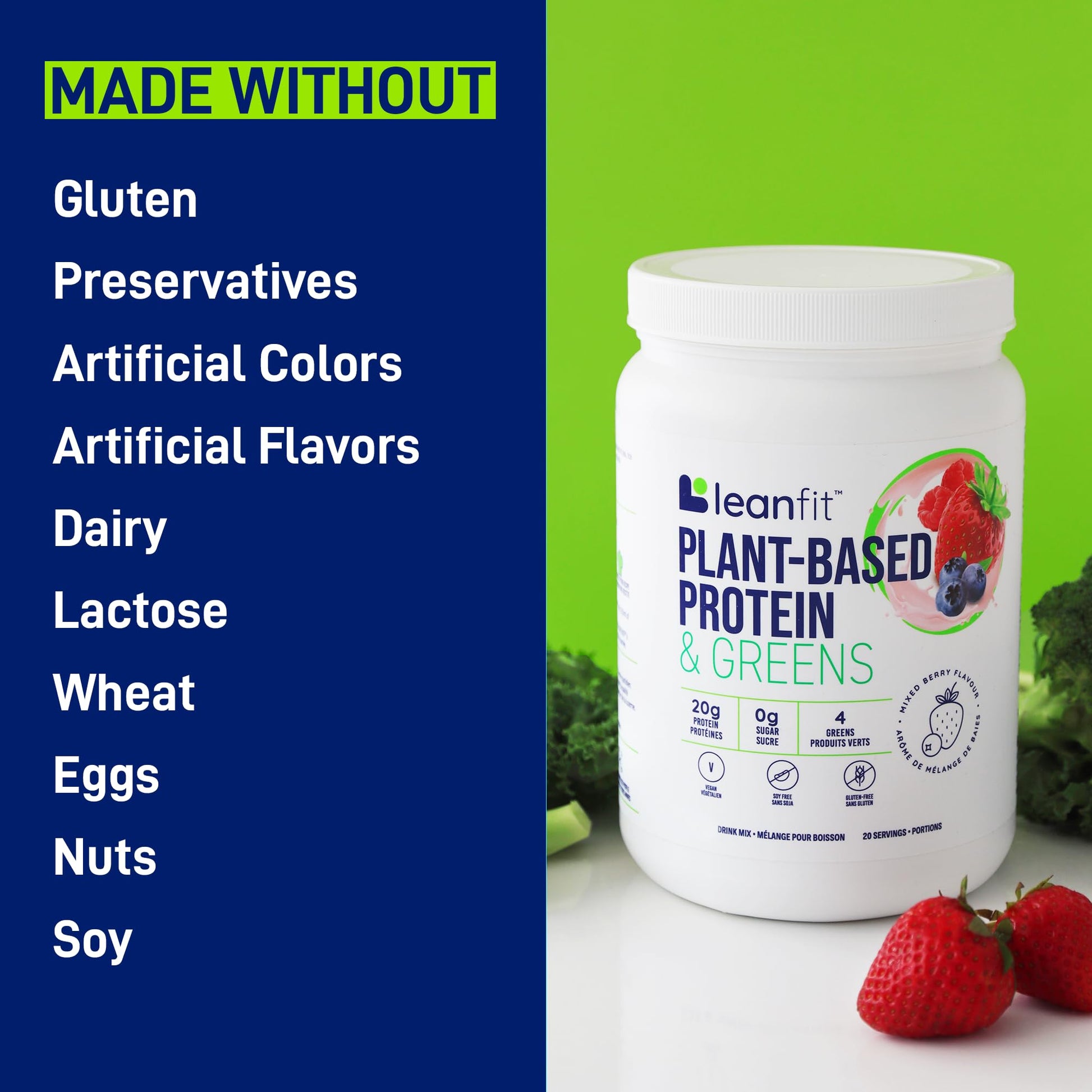 LeanFit Plant-Based Protein & Greens, Natural Berry, 20g Protein, 19 Servings, 1.25 Pound LeanFitUS supplements