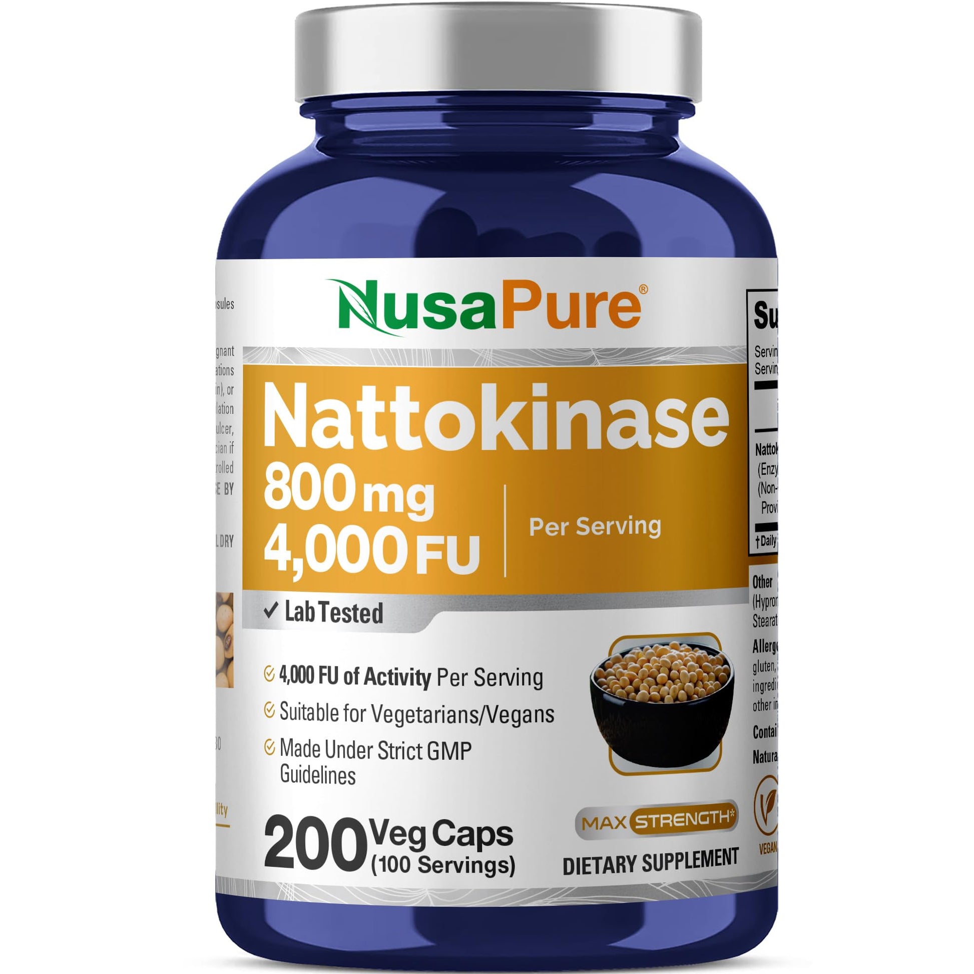 NusaPure Nattokinase 4000 FU 800mg, 200 Veggie Capsules (Vegan, Non-GMO) NusaPureAu supplements