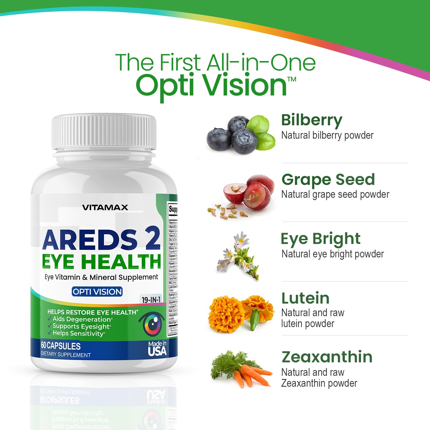 AREDS 2 Eye Vitamins - Lutein, Zeaxanthin, Bilberry, Astaxanthin Mineral Vision Supplement - Supports Eye Strain, Dry Eyes, Pressure, and Vision Health - Made in USA - 120ct VitamaxAu supplements