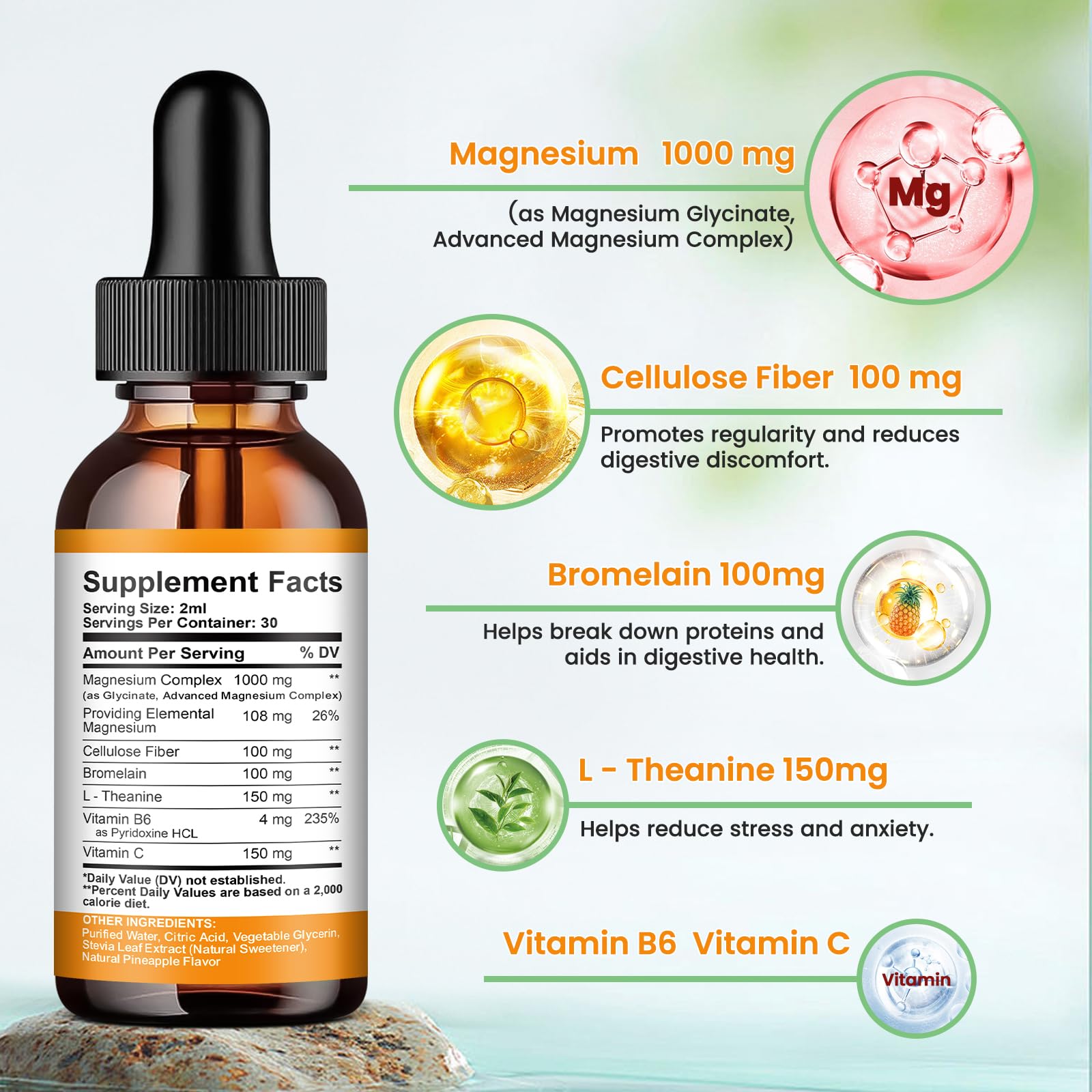 Magnesium Glycinate Liquid Drops, 1000mg of Liquid Magnesium Complex Supplement for Sleep, Nerve, Energy, Muscle, Bone, Calm & Digestion, High Absorption, 2 Fl Oz, Sugar-Free Pineapple Flavor ReviNutraAu supplements