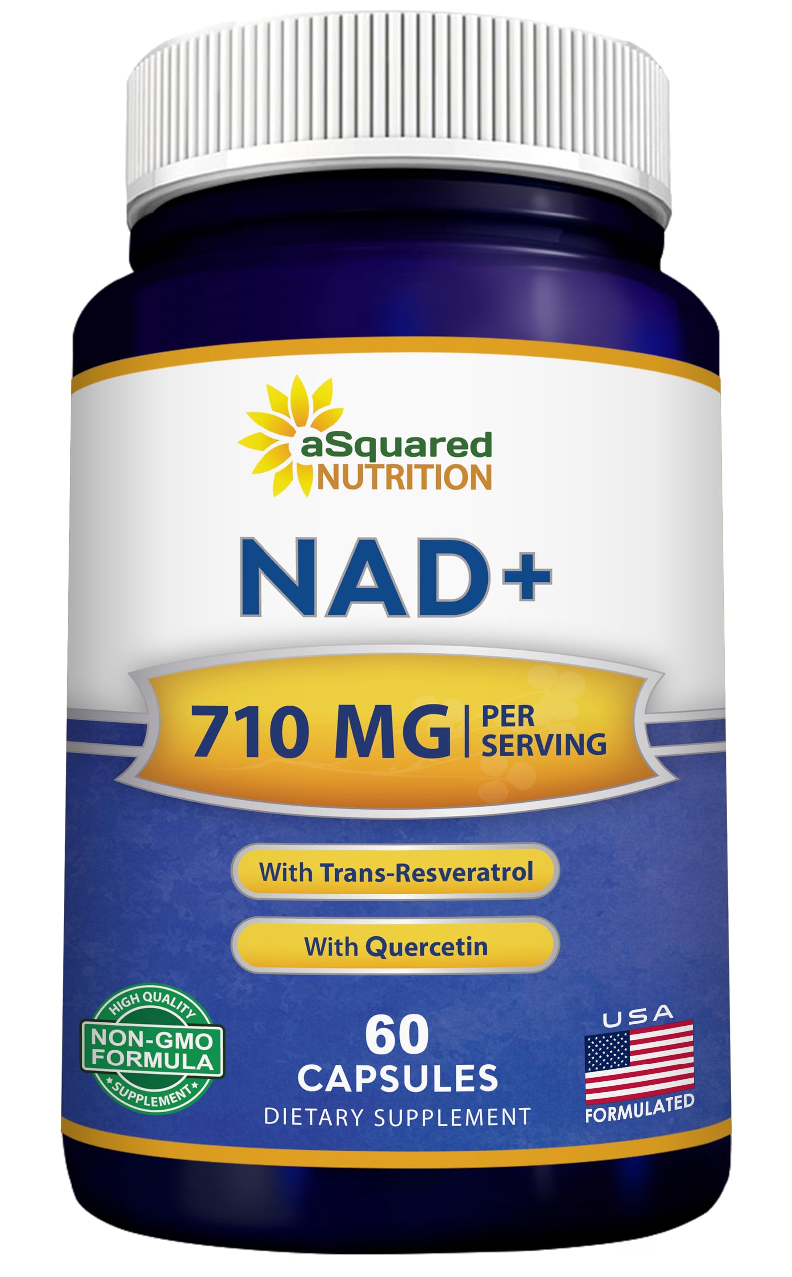 aSquared Nutrition NAD Resveratrol Supplement - NAD+ Nicotinamide Riboside 500mg (Vitamin B3) Plus Trans-Resveratrol & Quercetin - NMN Alternative for Men & Women - 60 Capsules aSquared NutritionAu supplements