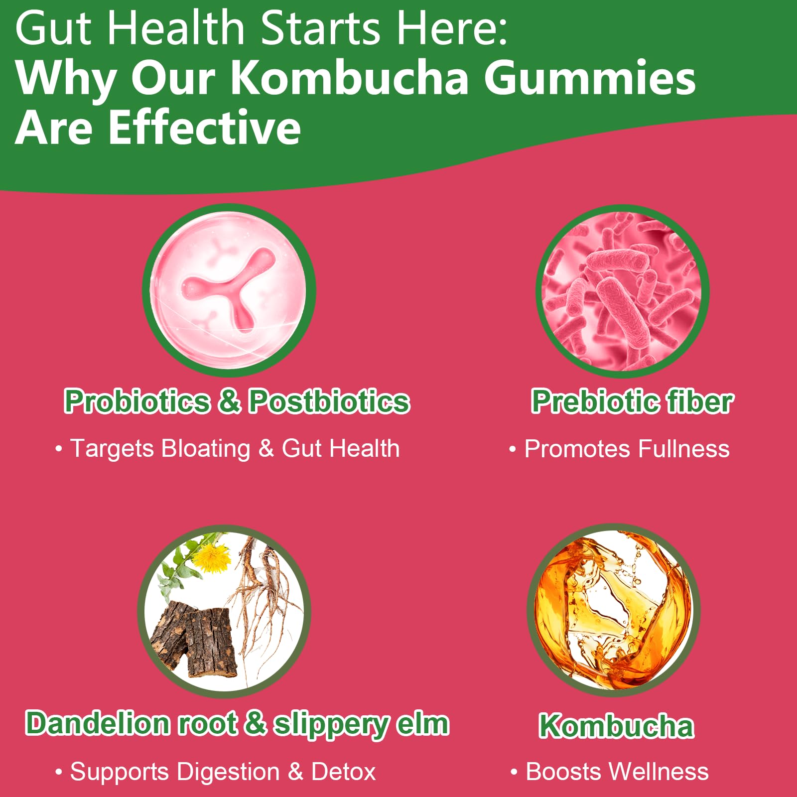 Itiban Probiotic Kombucha Gummy - Prebiotics, Probiotics, Postbiotics, Fiber Supplement, Slippery Elm for Bloating, Gut Health, Women and Men, 60ct ItibanAu supplements
