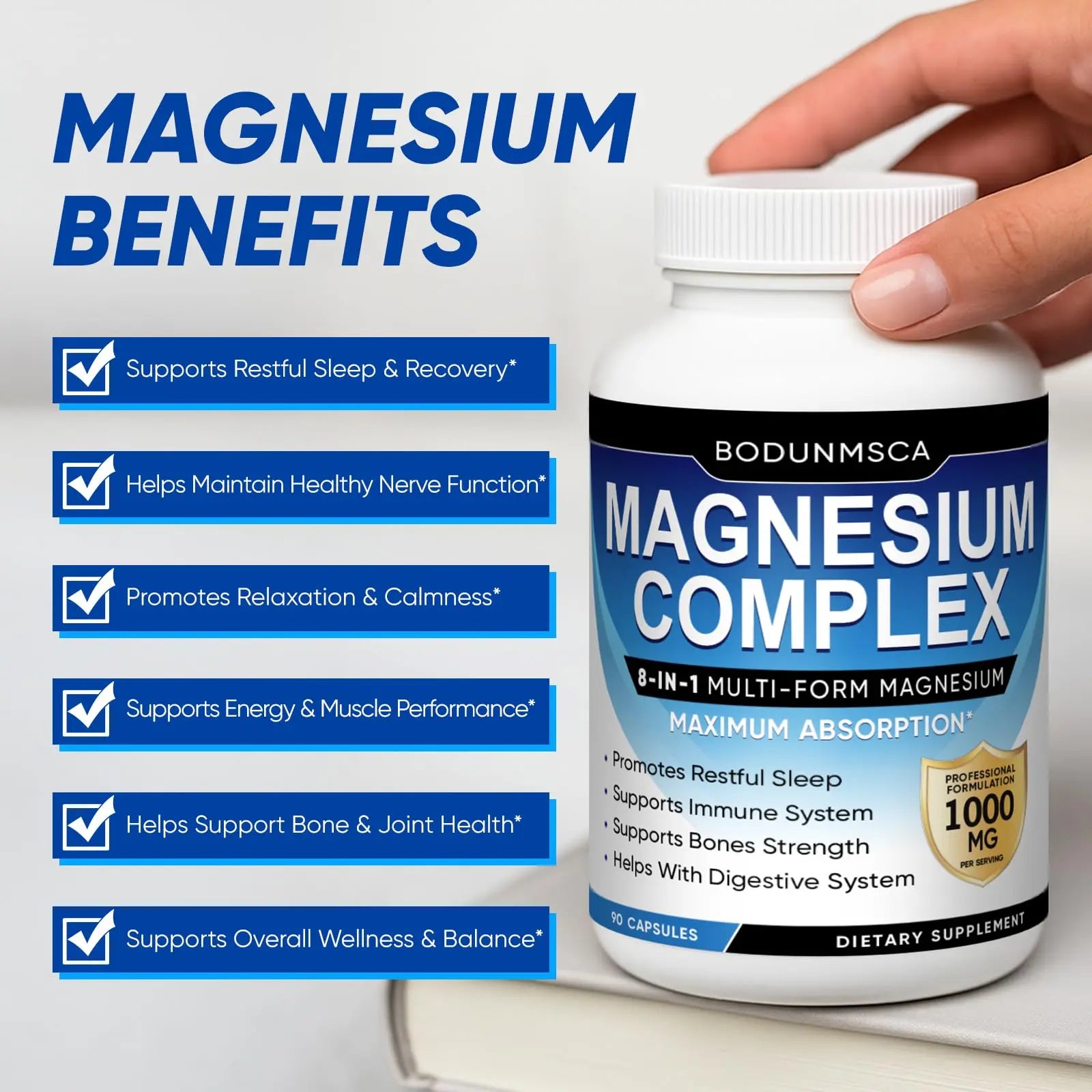Magnesium Complex, 8 in 1, 1000mg-Glycinate, Citrate, Malate for Easy Absorption, Full Spectrum Magnesium Complex,Supports Relaxation, Sleep & Muscle Function, Magnesio Complex for Women, 180 Capsules BODUNMSCAnz supplements