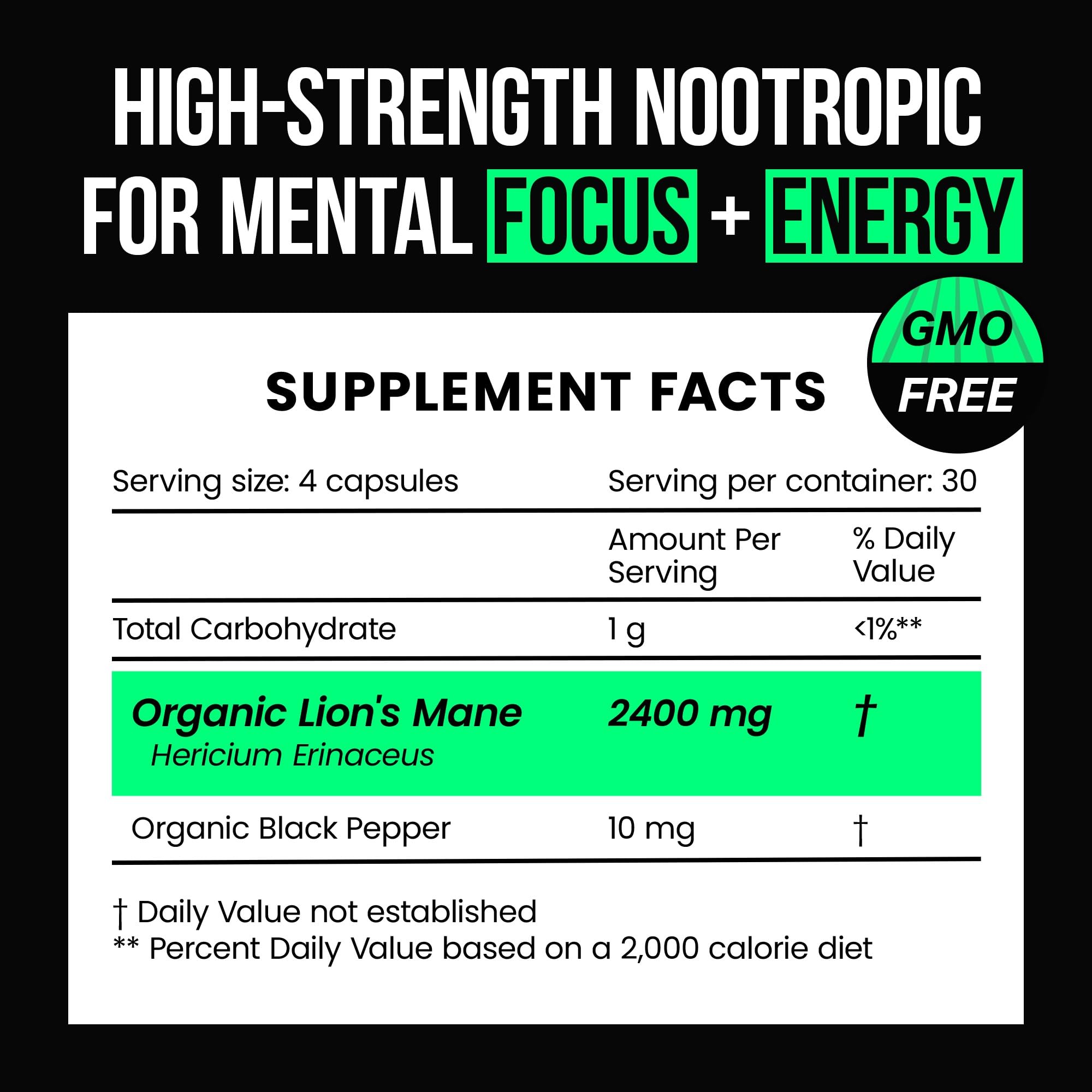 VitaRaw Organic Lions Mane Supplement Capsules 2400 mg - Powerful Nootropic - Helps Maintain Memory, Energy, and Mental Clarity - Vegan Brain Booster Focus Pills - Real Lion's Mane Supplement VitaRawAu supplements