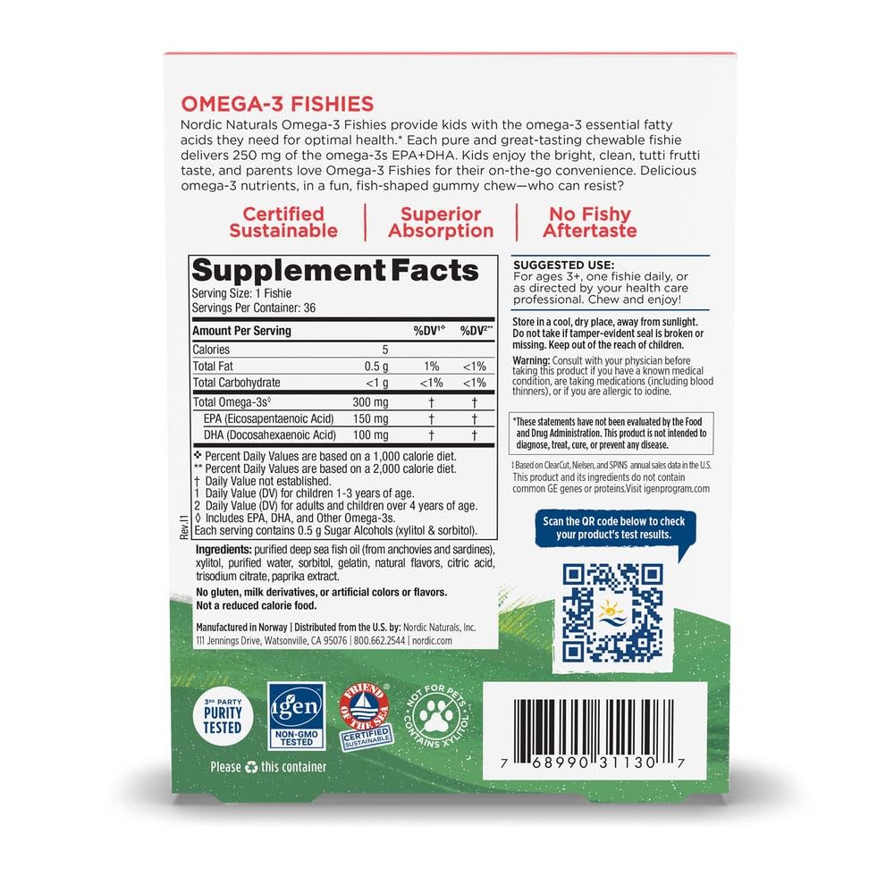 Nordic Naturals Nordic Omega-3 Fishies, Tutti Frutti - 36 Fishies - 300 mg Total Omega-3s with EPA & DHA - Healthy Brain, Mood, Vision & Immune System - Non-GMO - 36 Servings Nordic NaturalsAu supplements