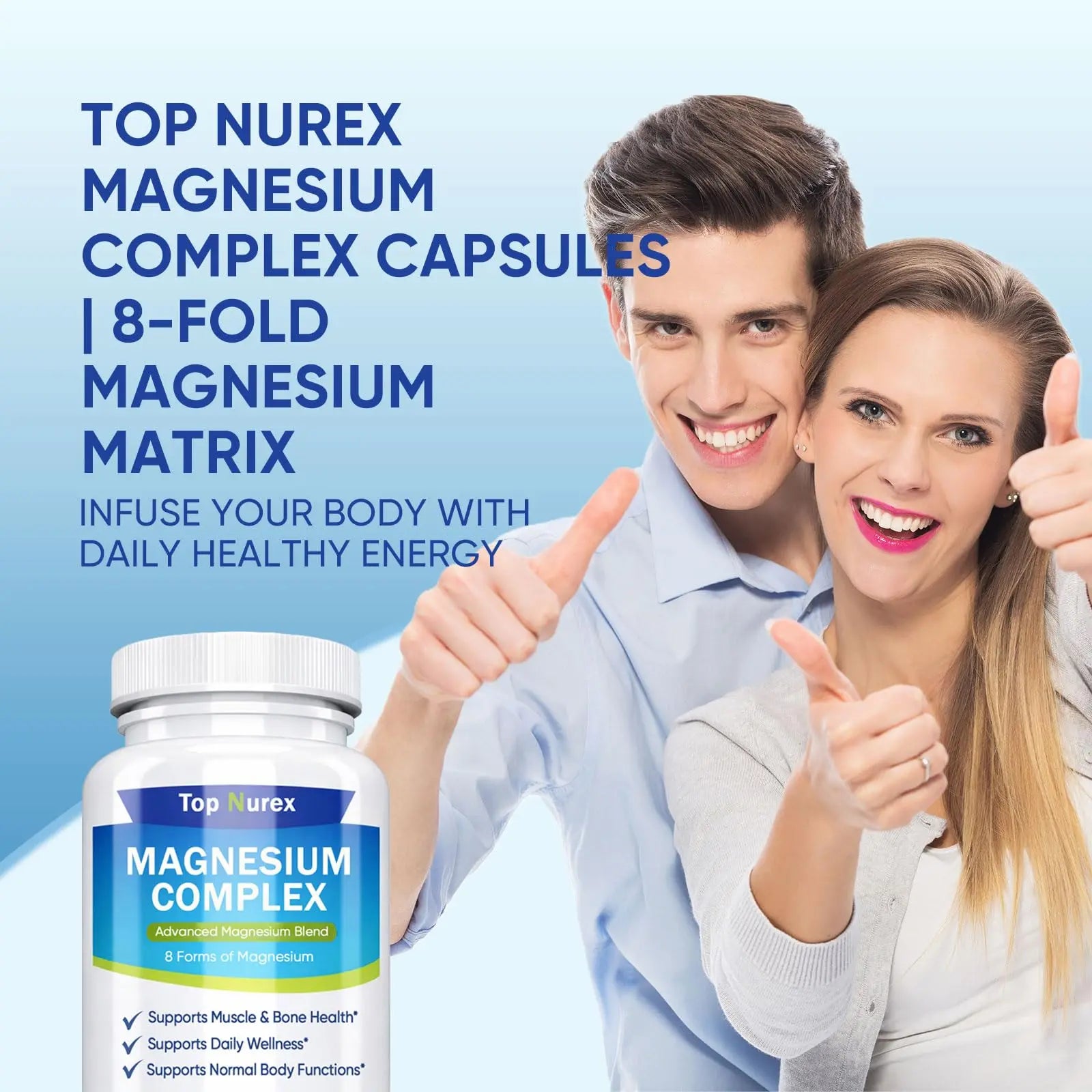 Top Nurex Magnesium Complex 1000 mg, 8-Source Magnesium Blend with Glycinate, Citrate, Malate & Taurate, Vegan Non-GMO Formula, 90 Capsules Kunnozznz supplements
