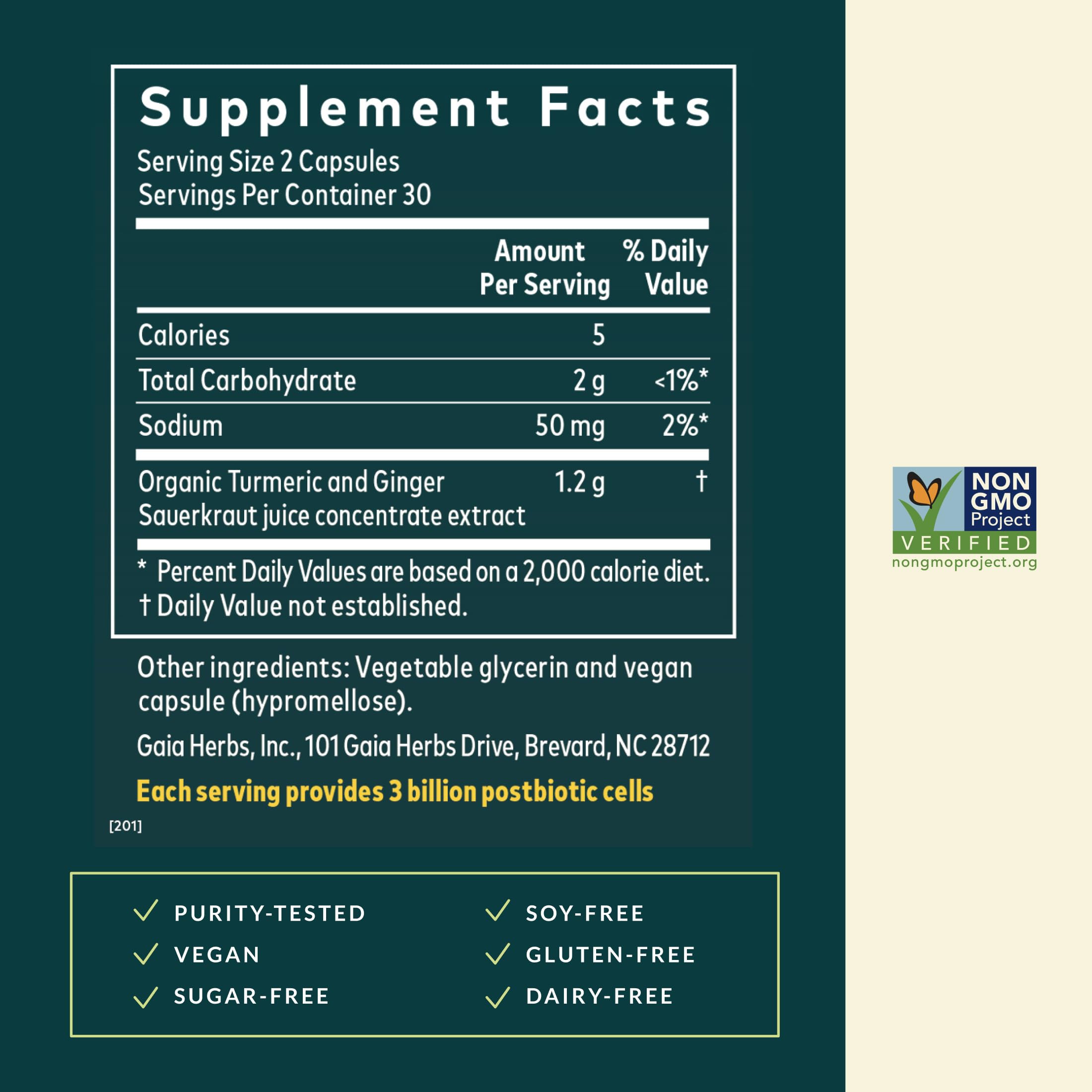 Gaia Herbs Ginger-Turmeric Postbiotic - Healthy Gut Support* - 60 Vegan Liquid Phyto-Caps (30 Servings) Gaia HerbsAu supplements