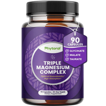 Highly Potent Magnesium Complex Capsules - Triple Magnesium Blend with Taurate Glycinate and Malate - 400mg Supplement Supports Relaxation & Overall Wellness Non-GMO Vegan - 90 Count PhytoralAu supplements