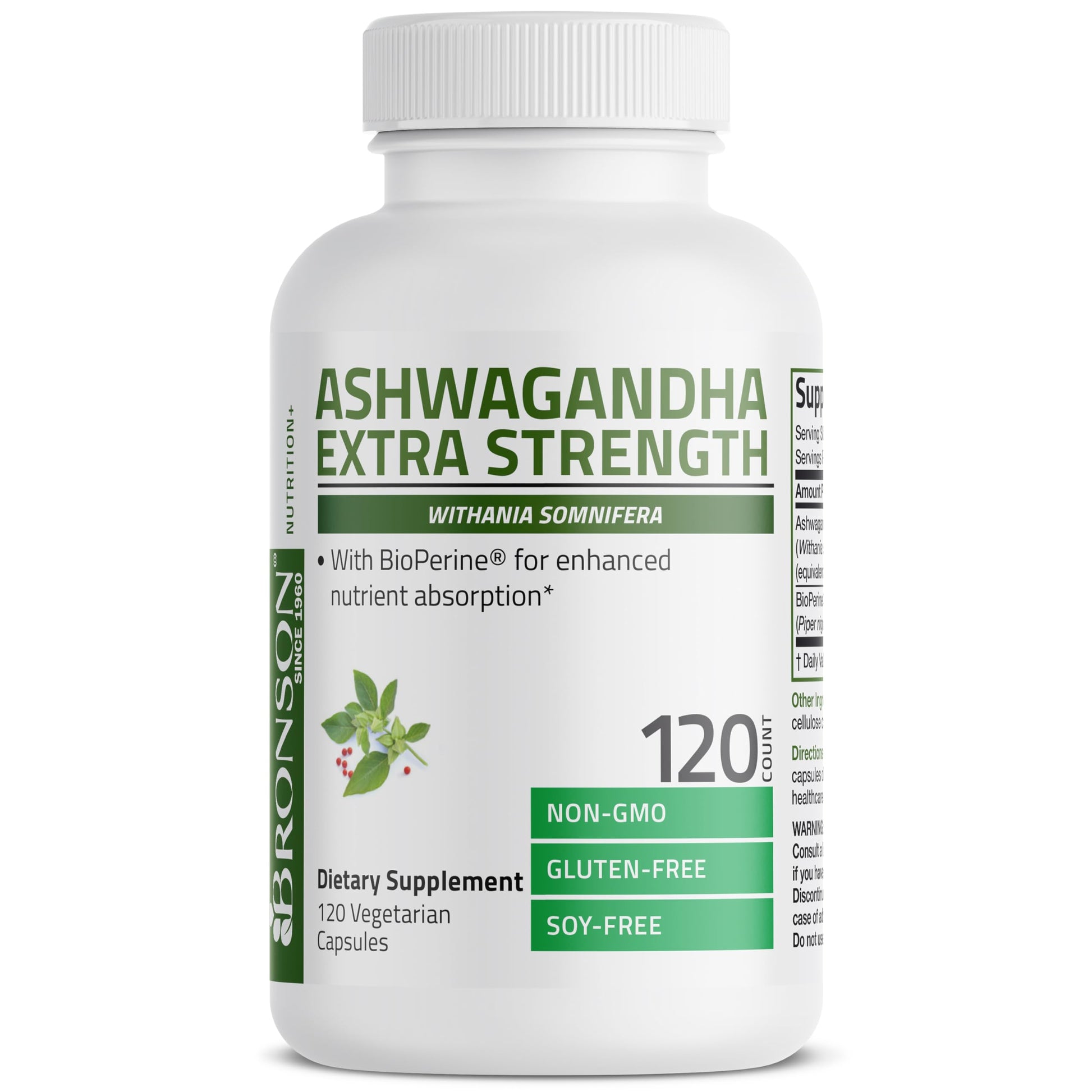 Bronson Ashwagandha Extra Strength Stress & Mood Support with BioPerine - Non GMO Formula, 120 Vegetarian Capsules BronsonAu supplements