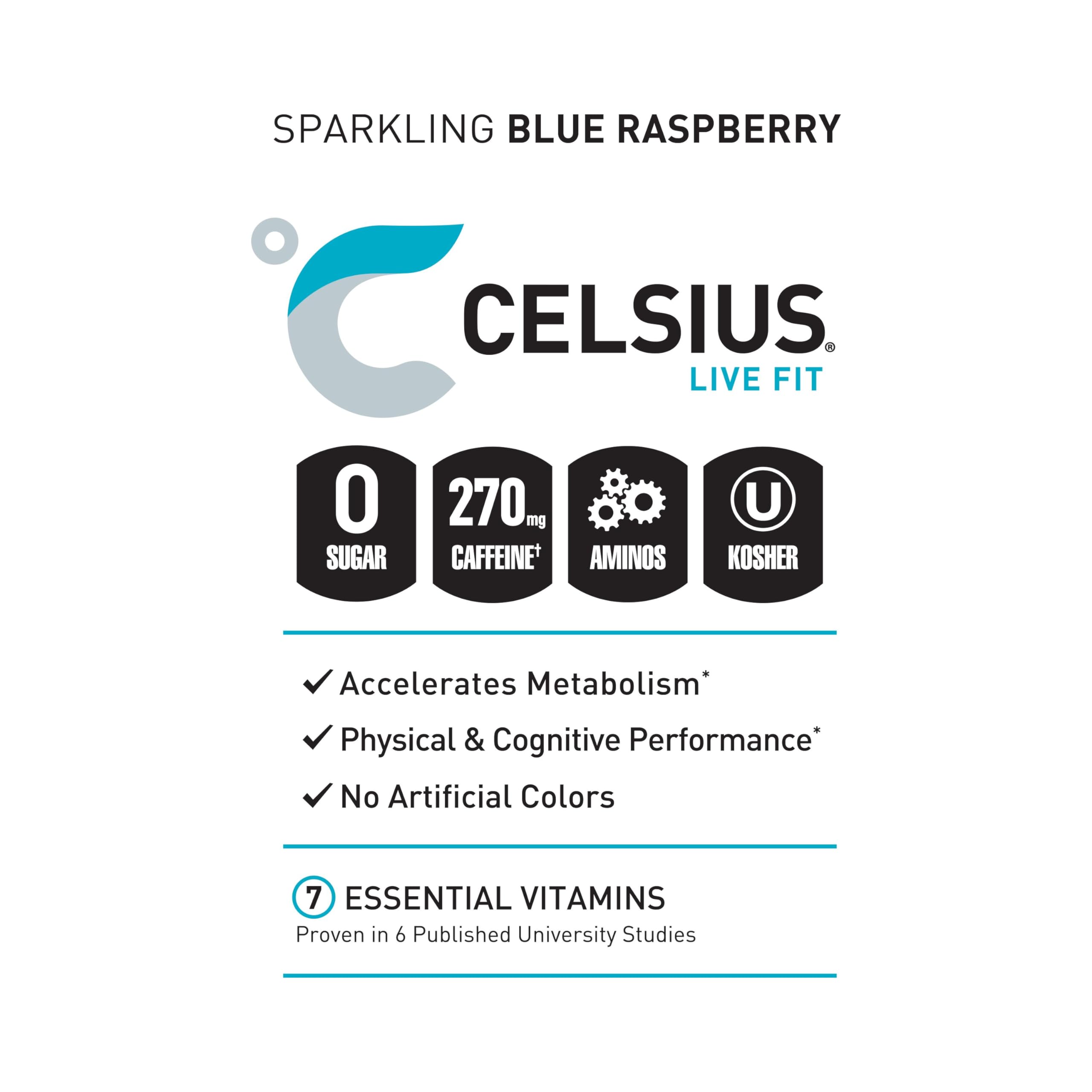 CELSIUS ESSENTIALS, Sparkling Blue Crush, Performance Energy Drink 16 Fl Oz (Pack of 12) CELSIUSUS supplements