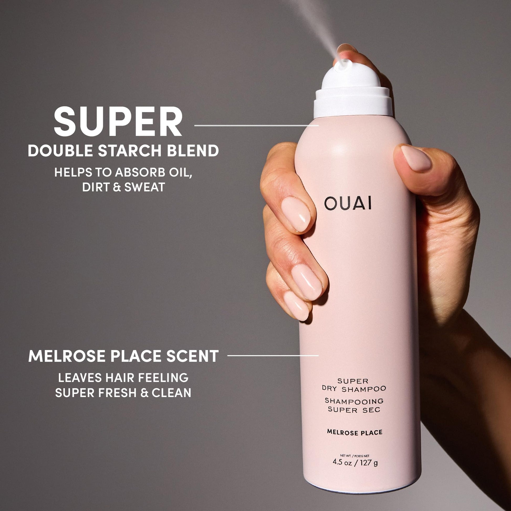 OUAI Super Travel Size Dry Shampoo - Volumizing Dry Shampoo - Absorbs Oil, Dirt & Sweat - Blends Seamlessly into Hair with Zero Residue & Enriched with a Long-Lasting Scent - Melrose Place (2 oz) OUAIAu supplements