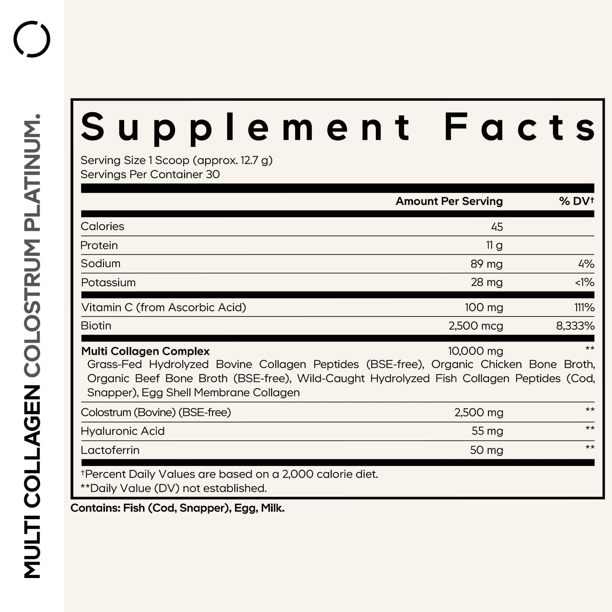 Codeage Multi Collagen Colostrum Powder Platinum - Hydrolyzed Grass-Fed Bovine Collagen Peptides, Grass-Fed Bovine Colostrum Supplement, Vitamin C, Biotin, Hyaluronic Acid, Lactoferrin - 13.4 Oz. CodeageAu supplements
