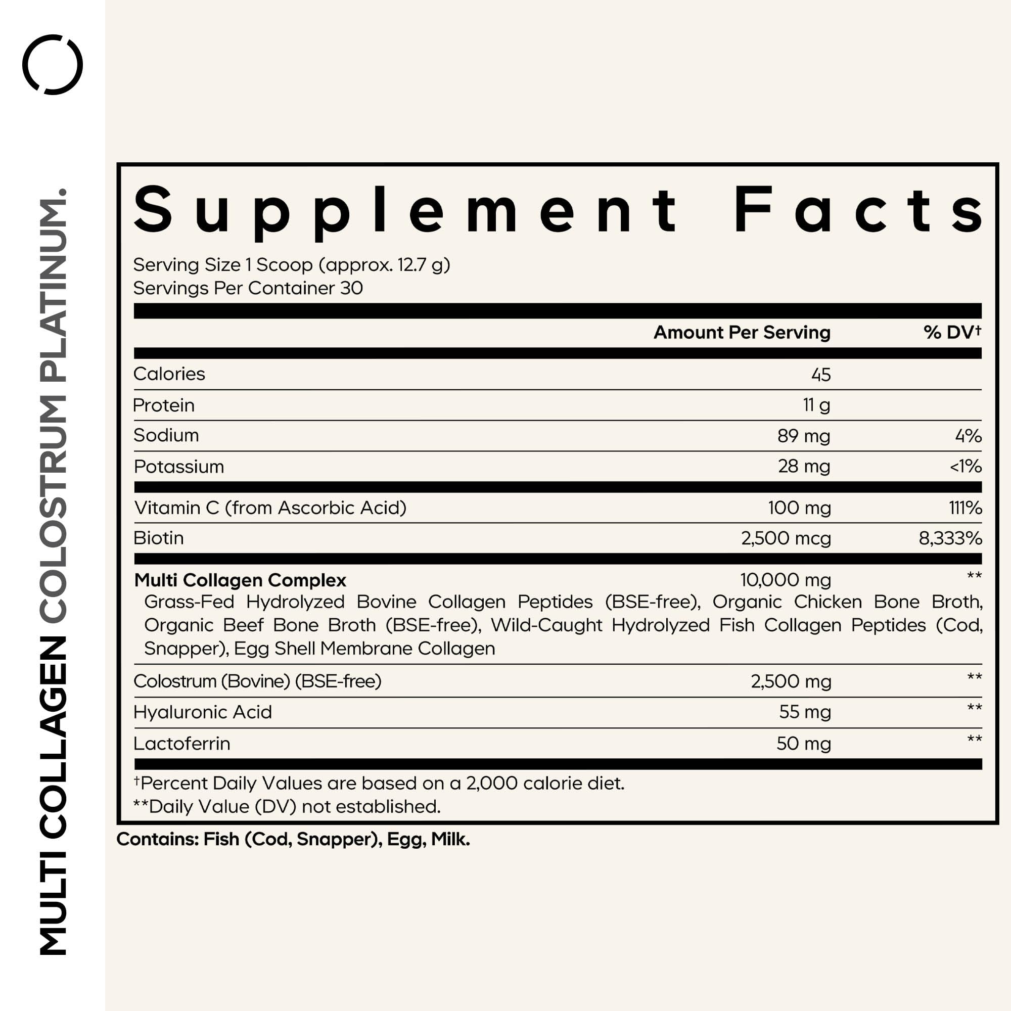 Codeage Multi Collagen Colostrum Powder Platinum - Hydrolyzed Grass-Fed Bovine Collagen Peptides, Grass-Fed Bovine Colostrum Supplement, Vitamin C, Biotin, Hyaluronic Acid, Lactoferrin - 13.4 Oz. CodeageAu supplements