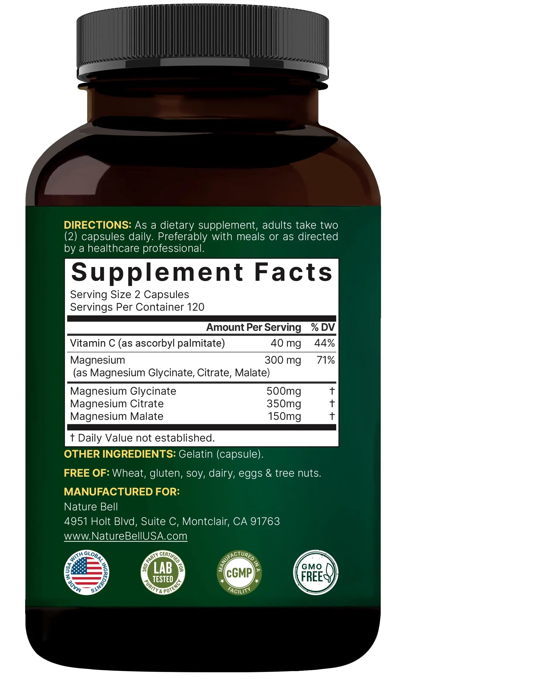 NatureBell Magnesium Complex for Women & Men 1,000mg Per Serving – 240 Capsules – Triple Magnesium Complex with Glycinate, Citrate & Malate – Chelated & Purified – Non‑GMO, Filler Free NatureBellnz supplements