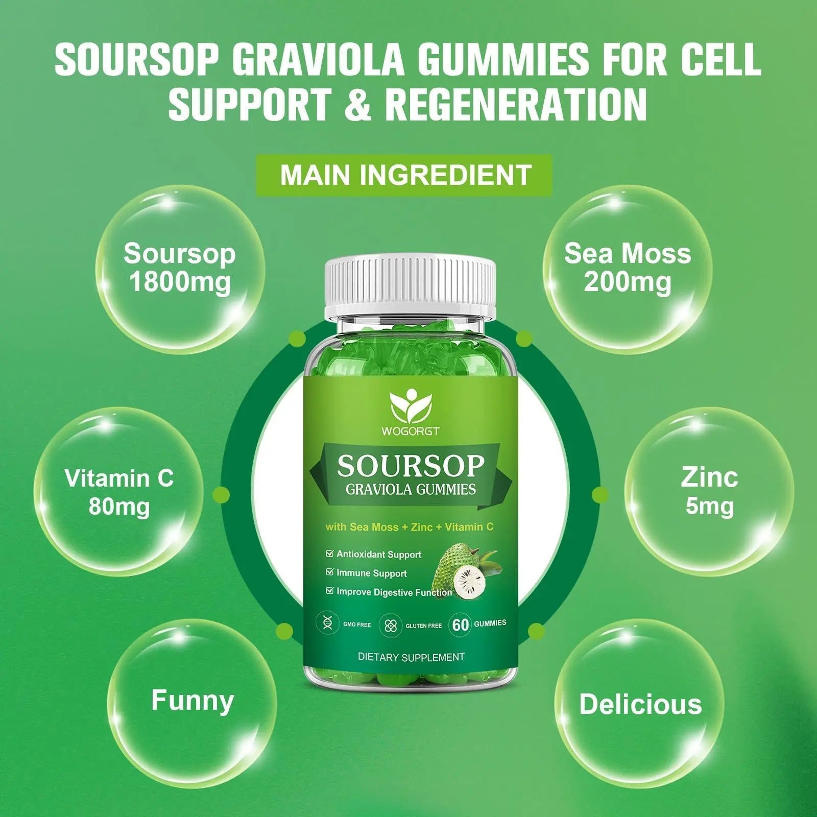 WOGORGT Soursop Graviola Gummies - Soursop Multivitamin Gummies with 200mg Sea Moss Extract for Antioxidant WOGORGTAu supplements