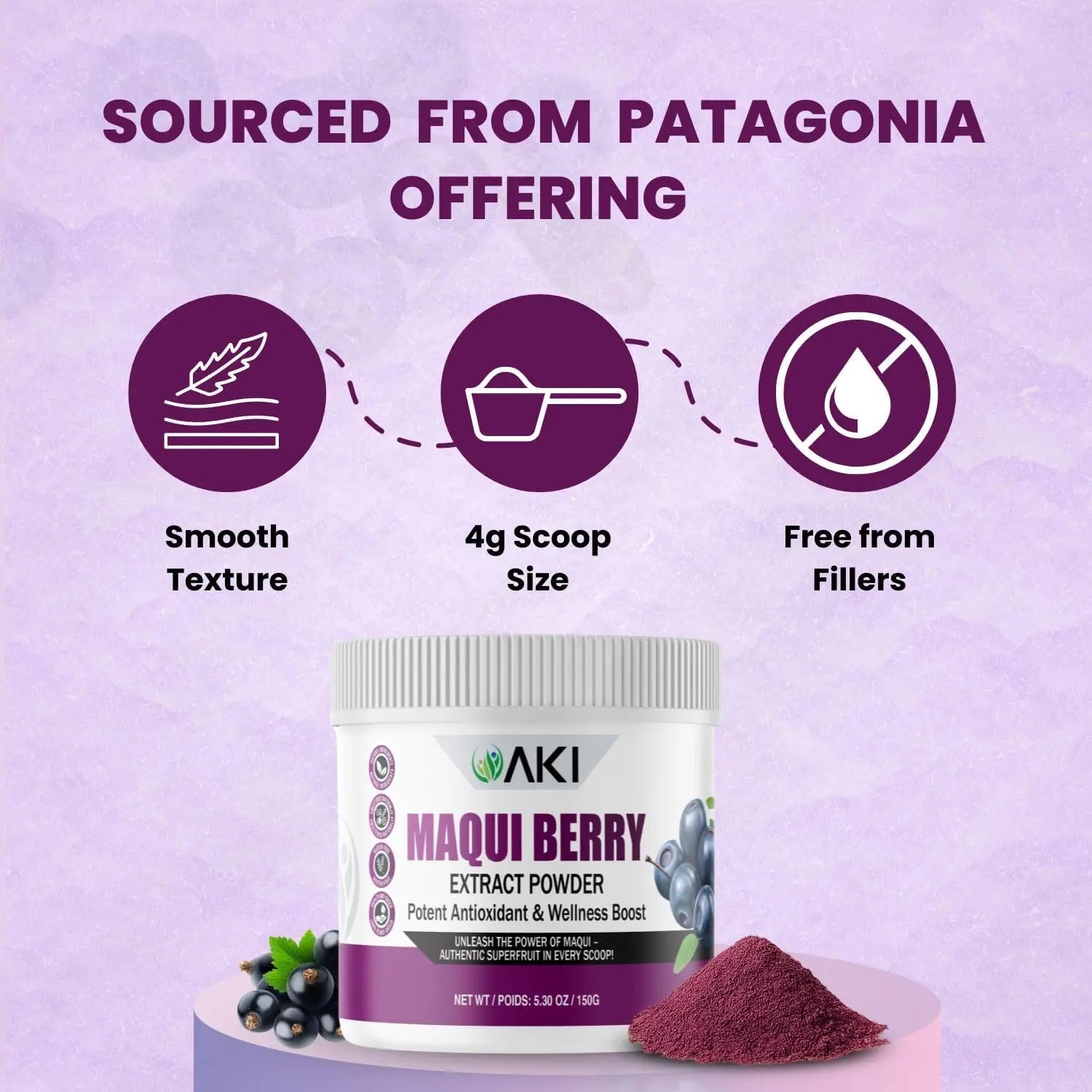 AKI Maqui Berry Extract Powder – Wild Harvested from Patagonia, High in Anthocyanins & Polyphenols, Freeze-Dried Superfruit for Smoothies, Non-GMO, Vegan, 150g/ 5.3 oz AKI ORGANICnz supplements