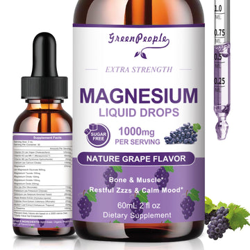 GREENPEOPLE Magnesium Glycinate Liquid Drops - 1000mg 5-in-1 High Absorption Liquid Magnesium for Sleep with D3/K2/B6 | Fast-Acting, Bone, Muscle & Sleep | Sugar-Free Grape Flavor, 2fl Oz GREENPEOPLEAu supplements