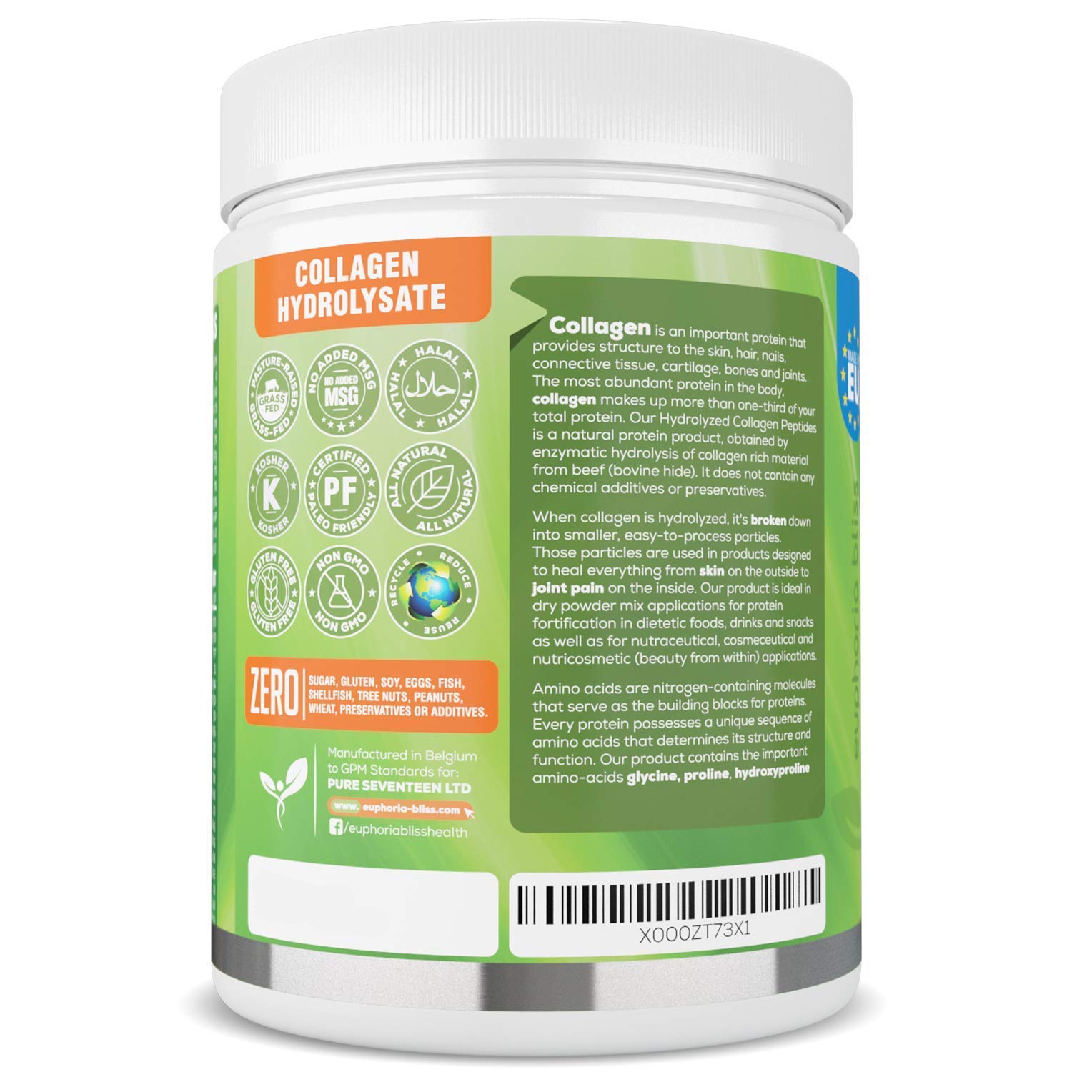 Premium Collagen Powder 500g Unflavoured High Grade Hydrolysed Collagen Joints, Bones, Gut, Wrinkles, Hair, Skin, Nails, Pain, Injury, Sleep, Fitness, Keto Euphoria BlissAu supplements