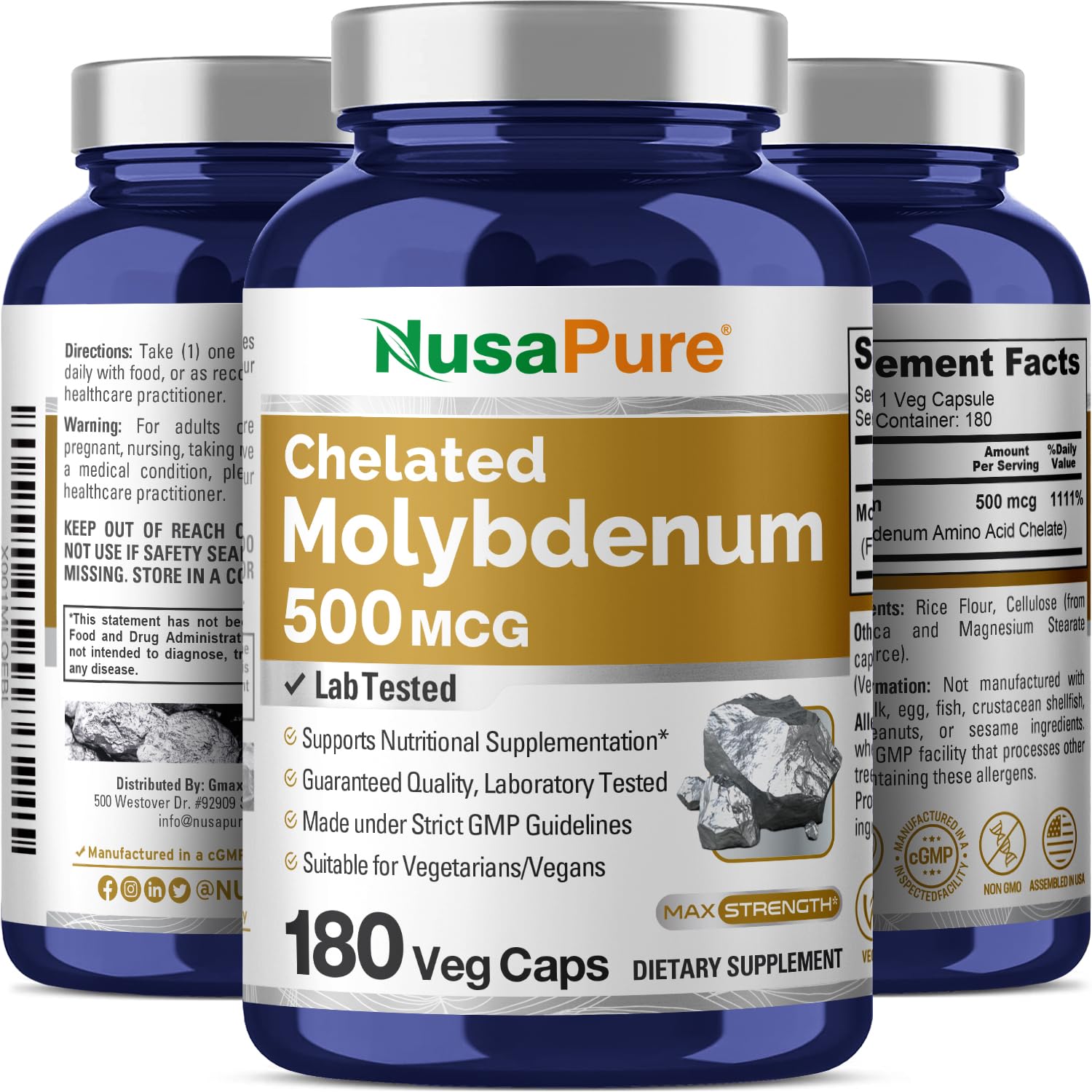 NusaPure Chelated Molybdenum 500 mcg 180 Vegetarian Caps (Vegan, Non-GMO) NusaPureAu supplements