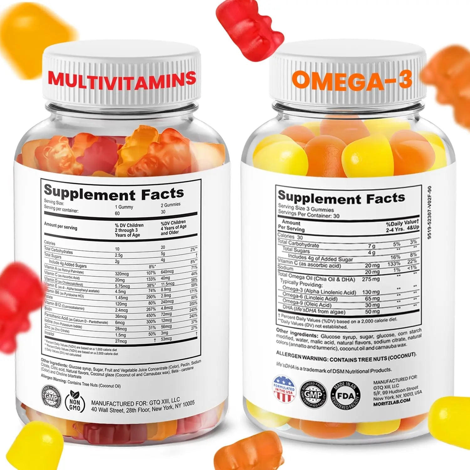 DR. MORITZ Omega 3 Gummies (90 Count) and Kids Multivitamin Gummies Bundle (60 Count) - for Daily Health Support - Vegan DHA Omega 3 for Kids DR. MORITZAu supplements