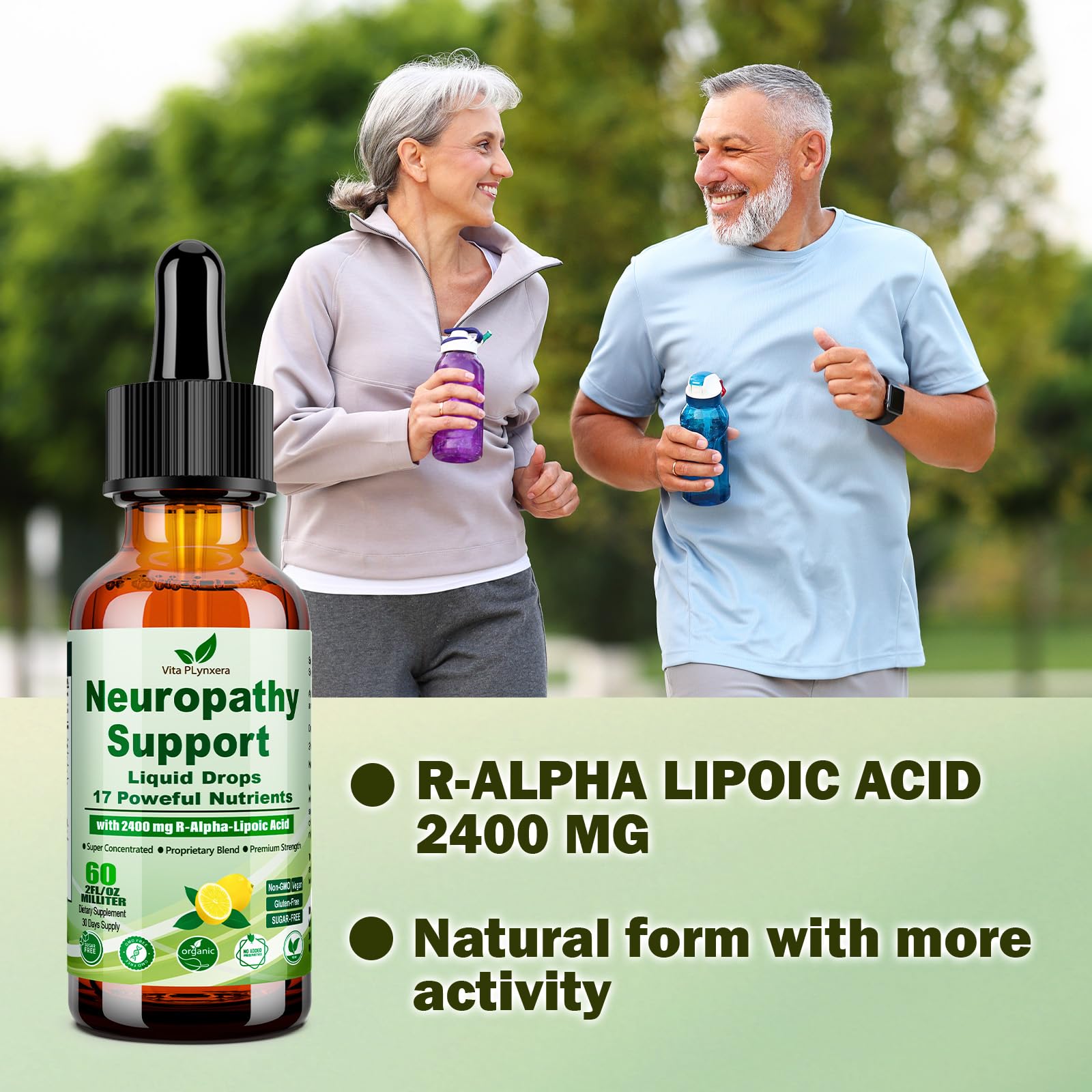 Neuropathy Supplements Liquid Drops, Advance 17-in-1 Stabilized R-Alpha Lipoic Acid (R-ALA) w. Acetyl L-Carnitine Vitamin B-Complex Magnesium, High Potency R-Lipoic Acid for Nerve Antioxidant Energy Vita PLynxeraAu supplements