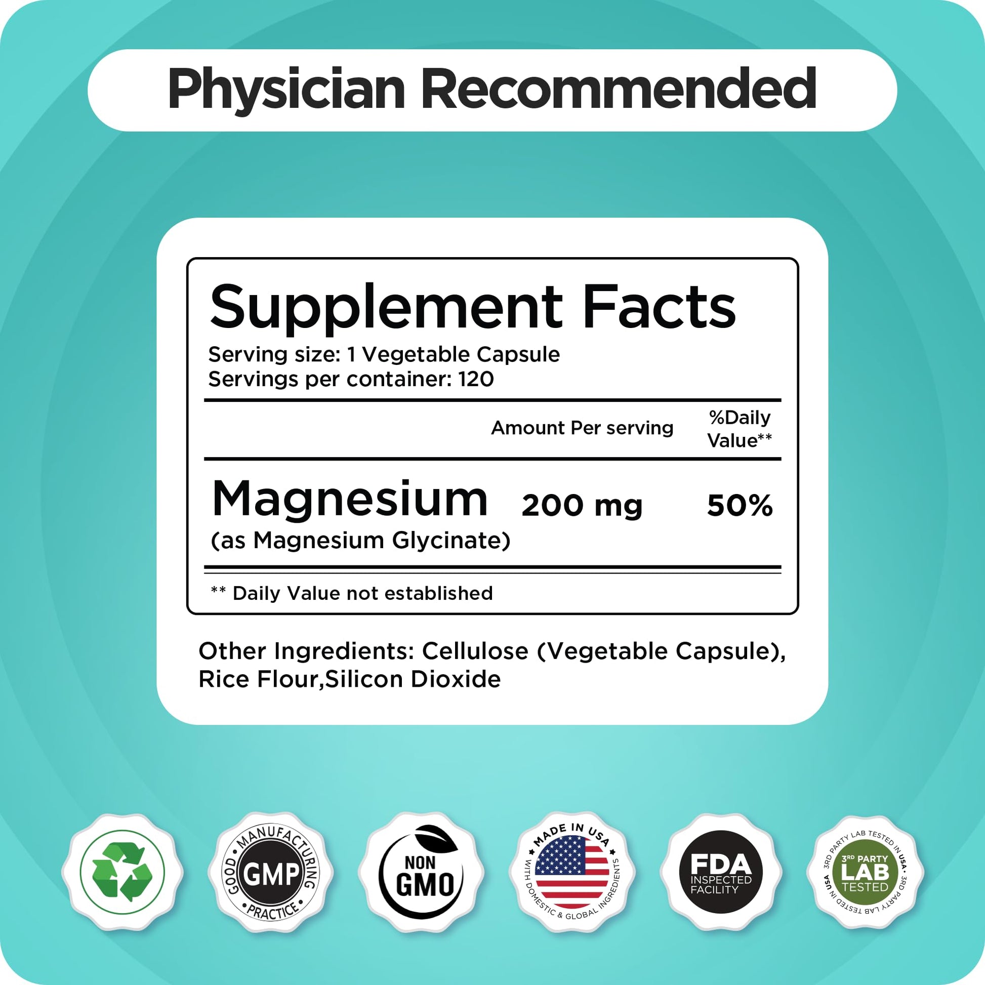 Magnesium Bisglycinate 200mg - High Absorption Chelated Magnesium Supplement - Gentle on Stomach, Non-GMO, Gluten-Free, Supports Sleep, Muscle Cramps & Positive Mood - 120 Vegan Capsules BalancebreensAu supplements