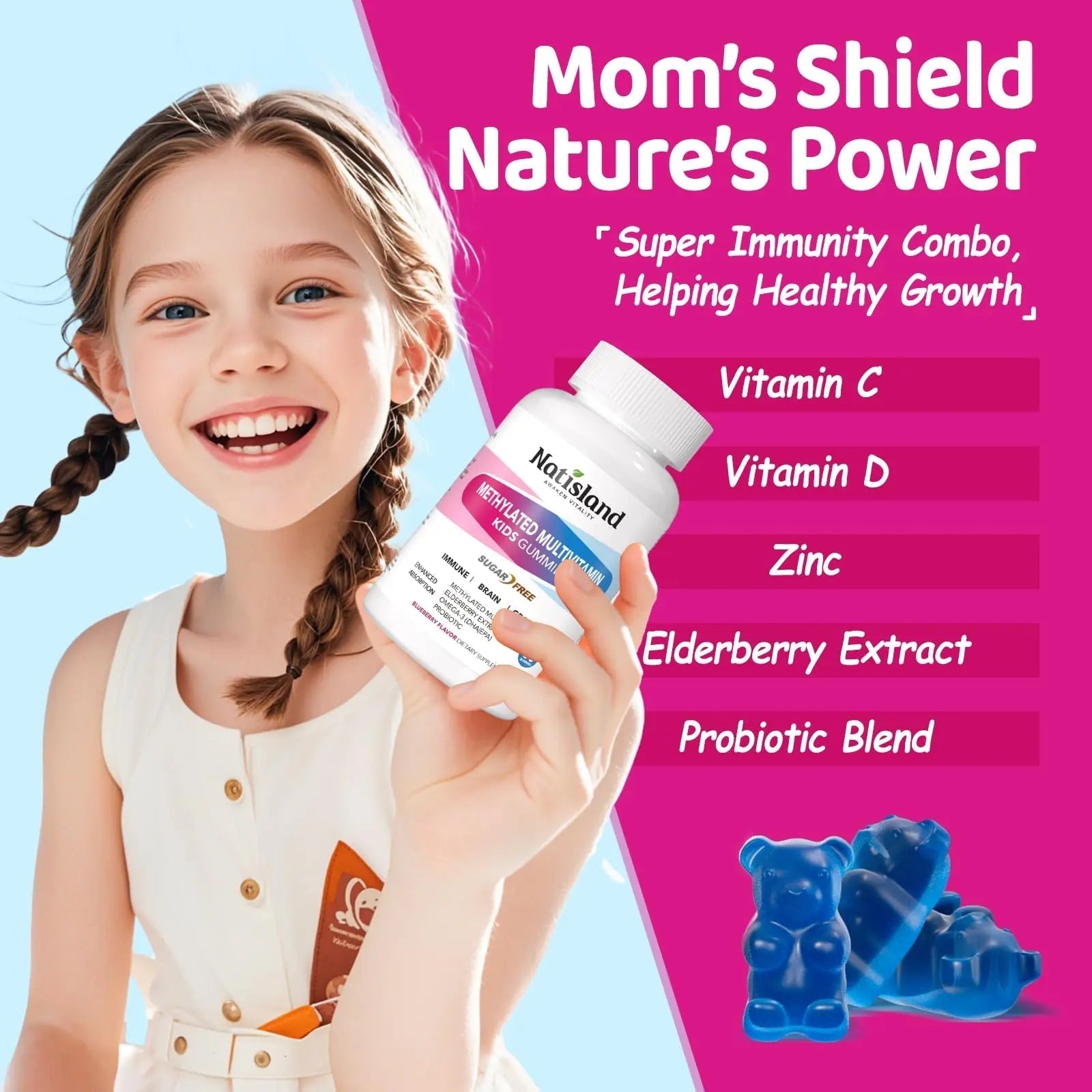 Kids Methylated Multivitamin - MTHFR Multivitamin for Kids & Teens 4+, L Methylfolate & B12, 13 Vitamins, Vegan Omega-3 NATISLANDAu supplements