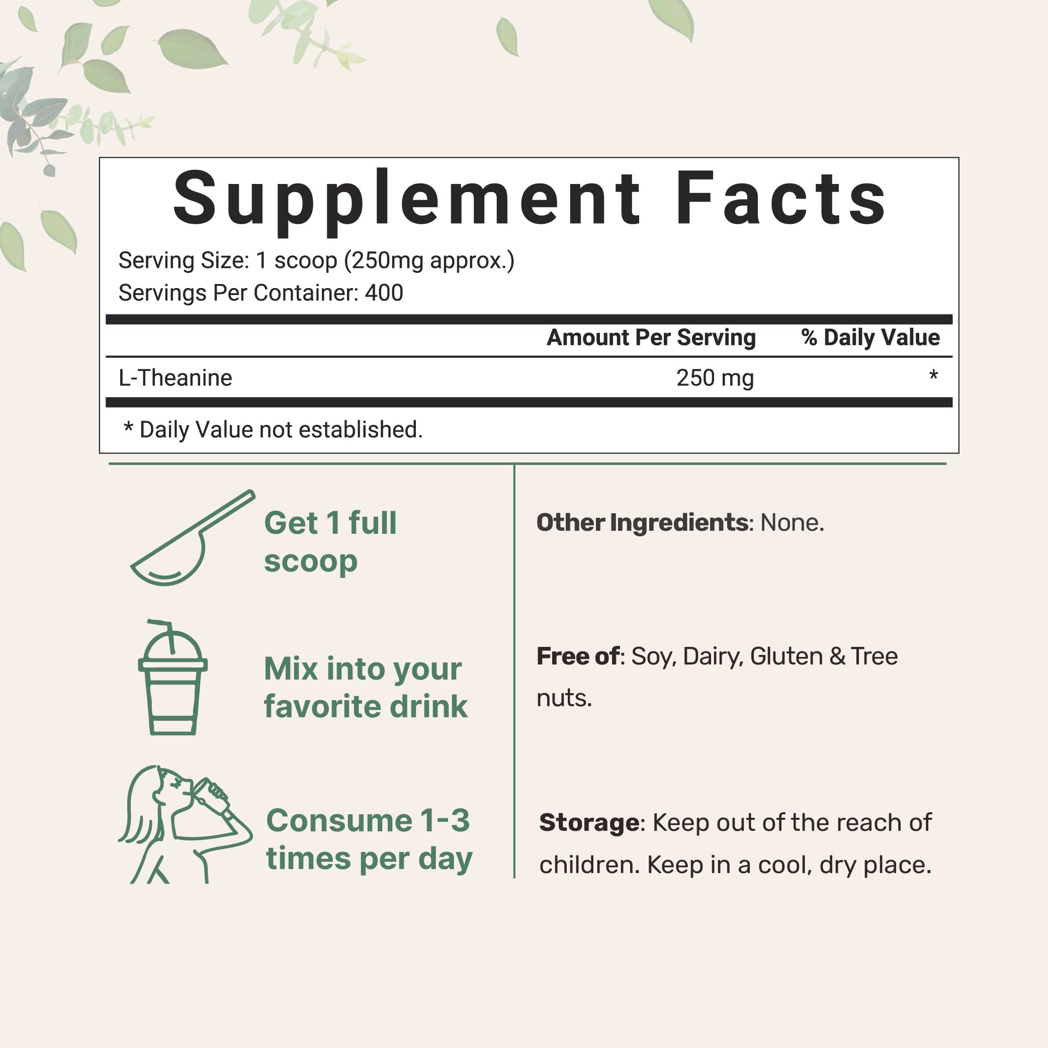 Pure L-Theanine Powder, 100 Grams (1 Year Supply), Filler Free, No GMOs and Vegan Micro IngredientsAu supplements