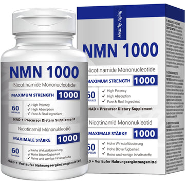 NMN 1000mg Per Serving Maximum Strength - 99% Pure NMN (Nicotinamide Mononucleotide) for NAD, Cell, Immune, Energy, Anti-Aging & Longevity, Stabilized NMN Supplements 1000mg - 60 Veggie Capsules CFUKINGAu supplements