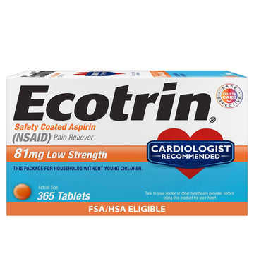 Ecotrin Low Strength Aspirin Arthritis Pain Relief, Safety Coated 81mg Aspirin Tablets for Arthritis, Toothache & Headache Relief, 365 Count EcotrinAu supplements